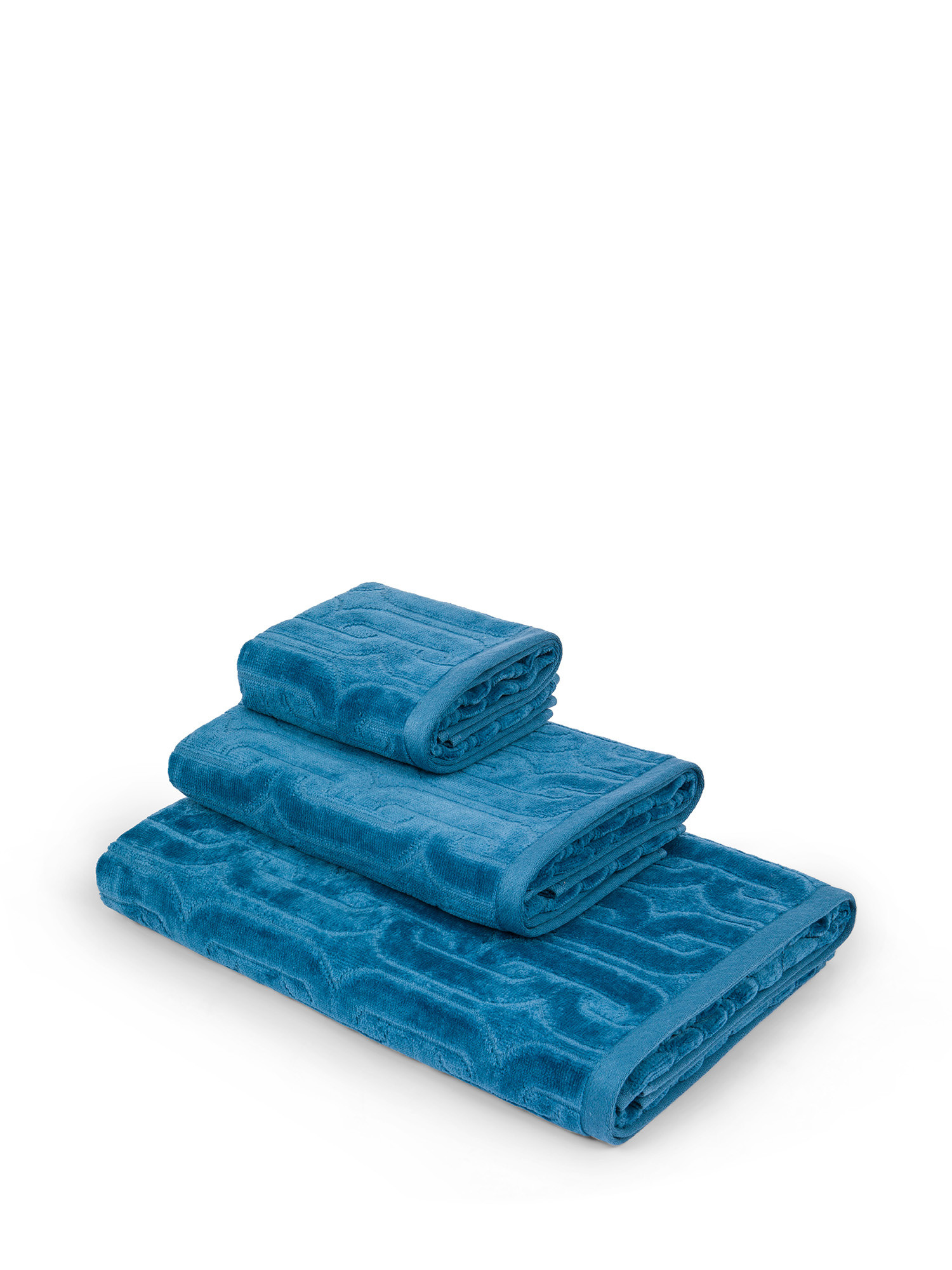 Asciugamano in velour di cotone con lavorazione geometrica a rilievo, Blu, large image number 0