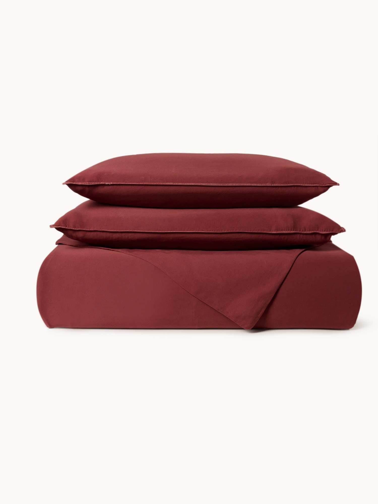 Plain washed cotton sateen flat sheet, Dark Red, large image number 0