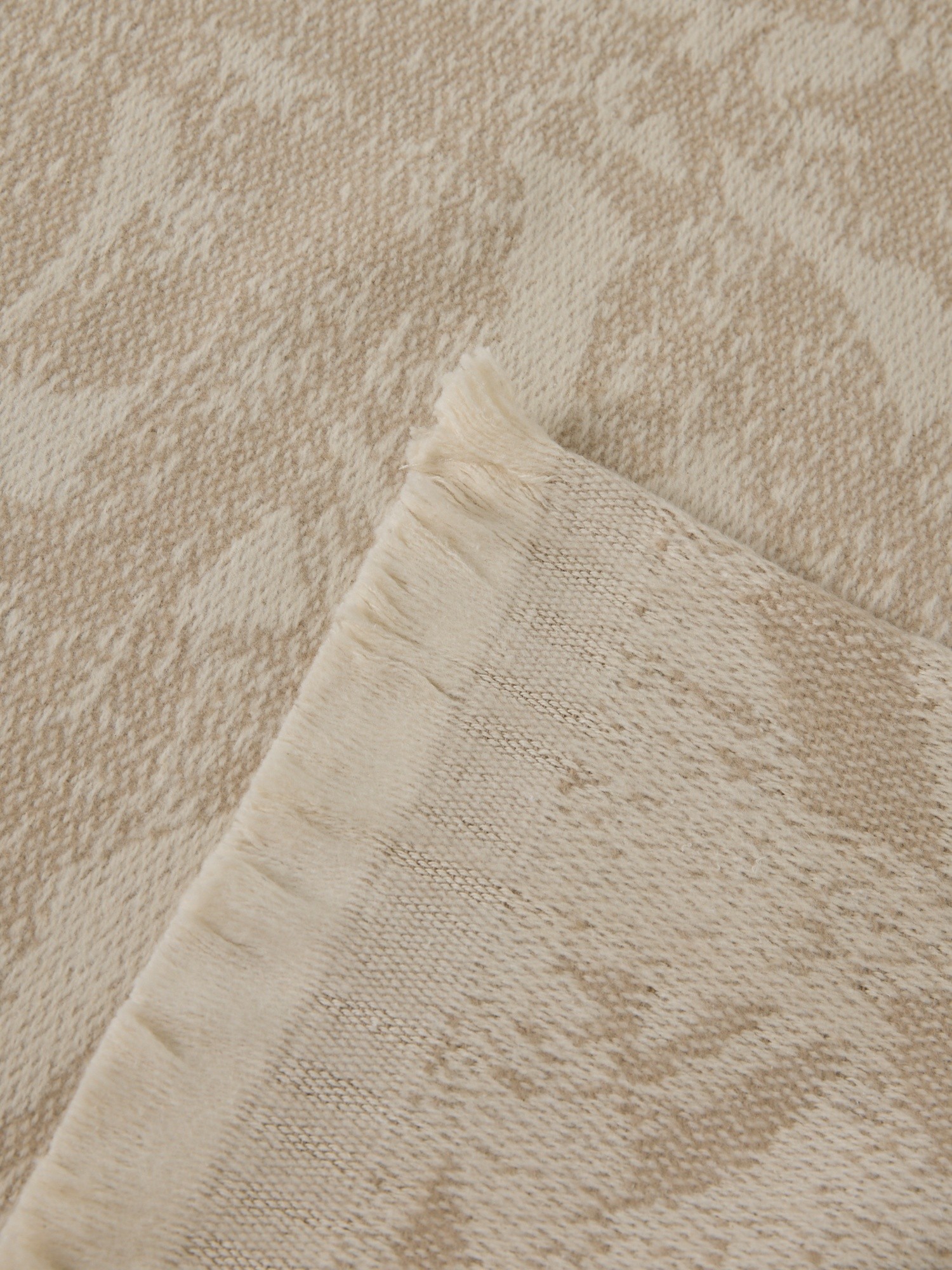 Plaid in cotone motivo foglie, Beige, large image number 1