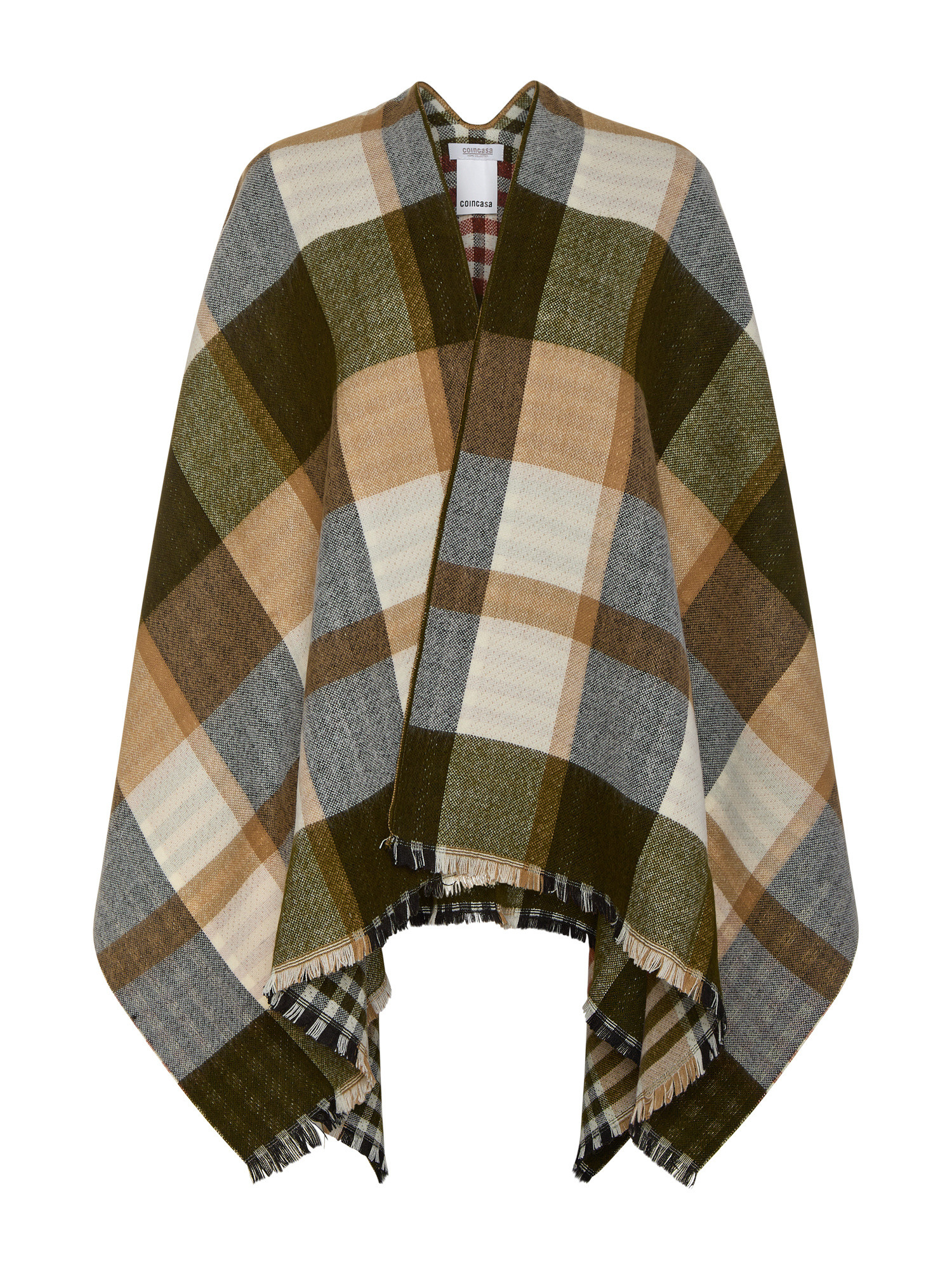 Poncho double face con frange, Verde, large image number 0
