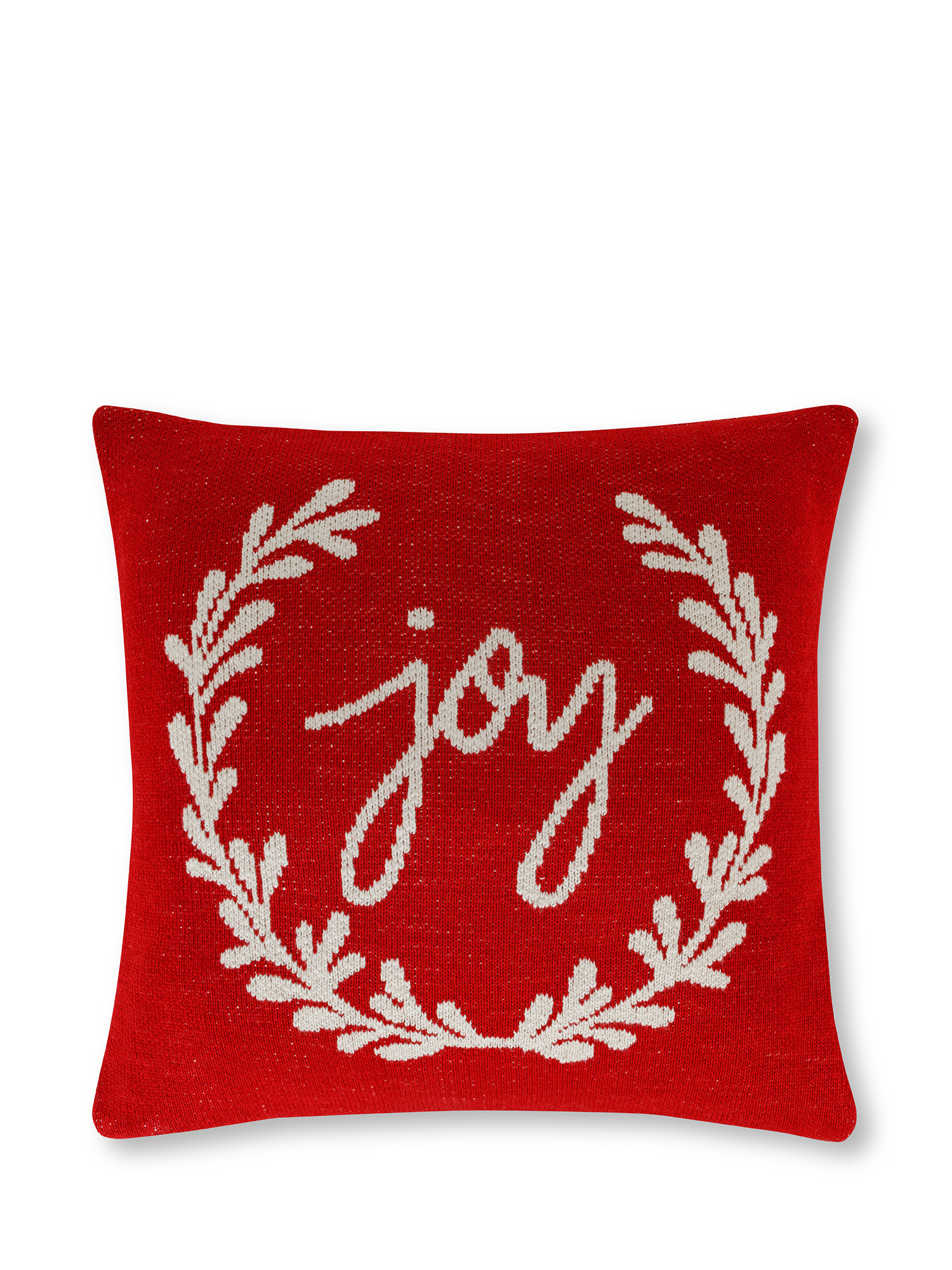 Cuscino in maglia jacquard con ghirlanda joy 45x45 cm, Rosso, large image number 0