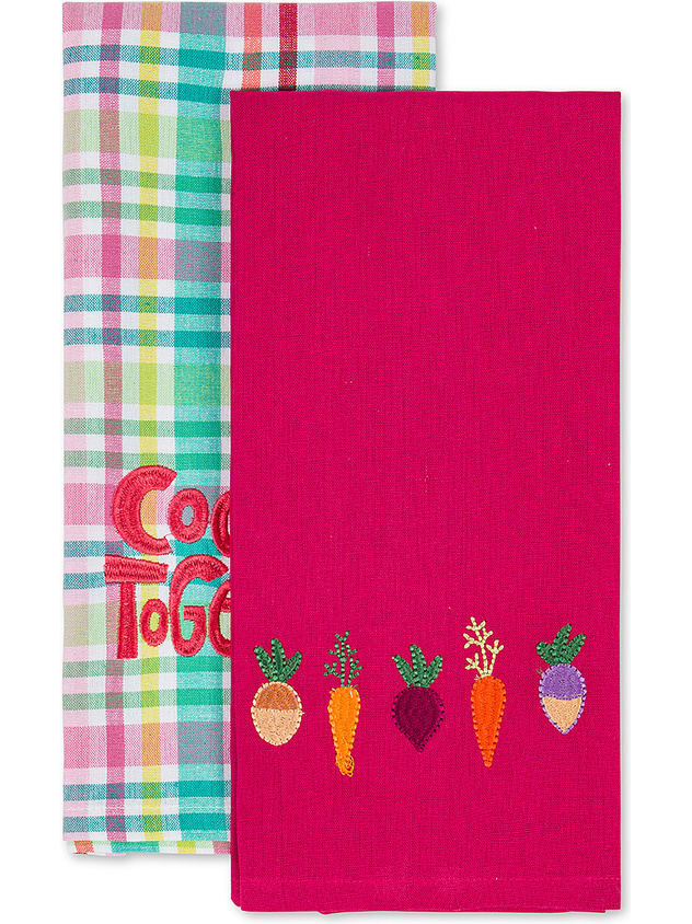Set 2 strofinacci puro cotone ricamo verdure