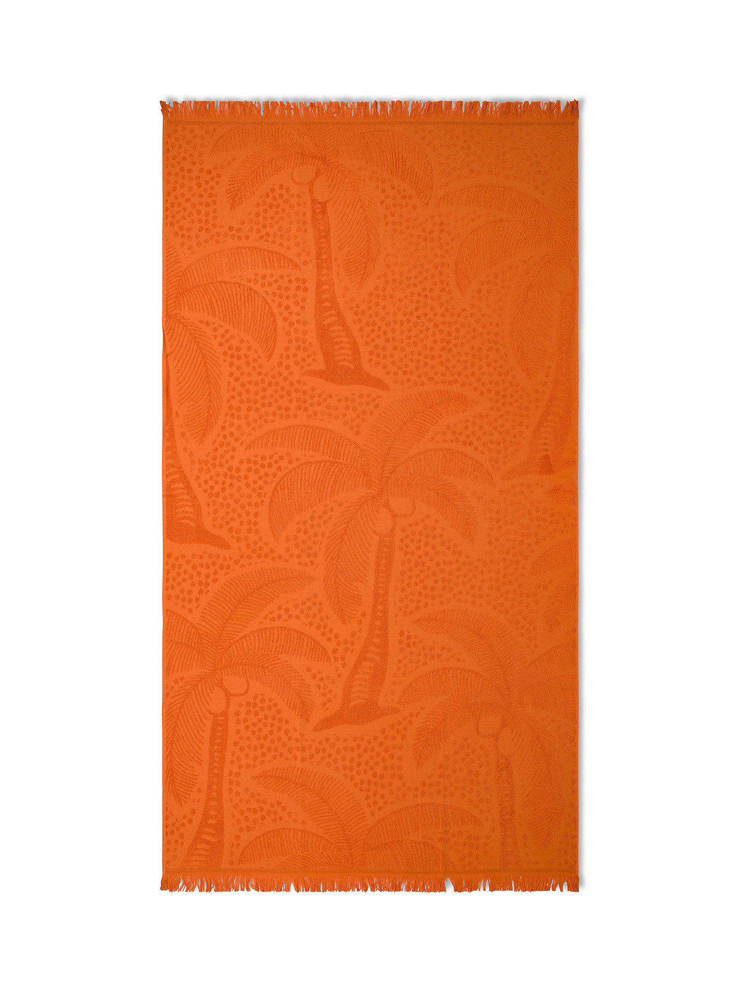 Large terry beach towel with tropical motif, Orange, large image number 0