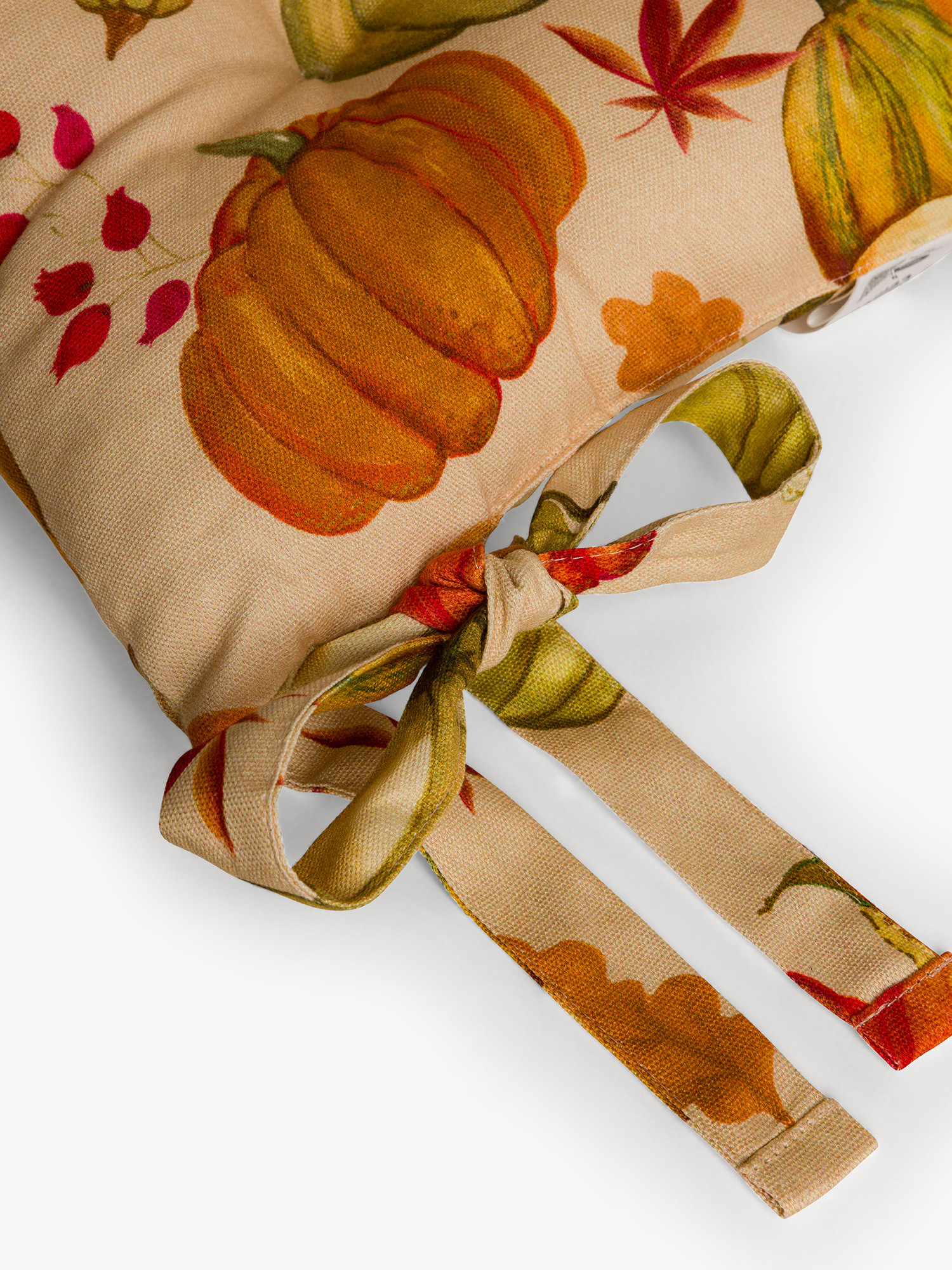 Pure cotton panama chair cushion with ties with pumpkin print, Beige, large image number 1