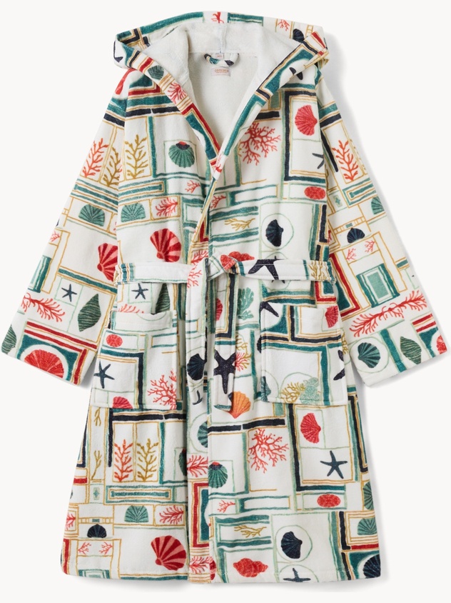 Soft cotton velour bathrobe with mosaic print - Introductory price