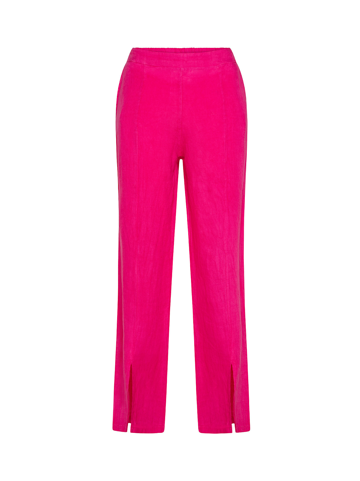 Pantalone puro lino con spacco, Rosa fuxia, large image number 0