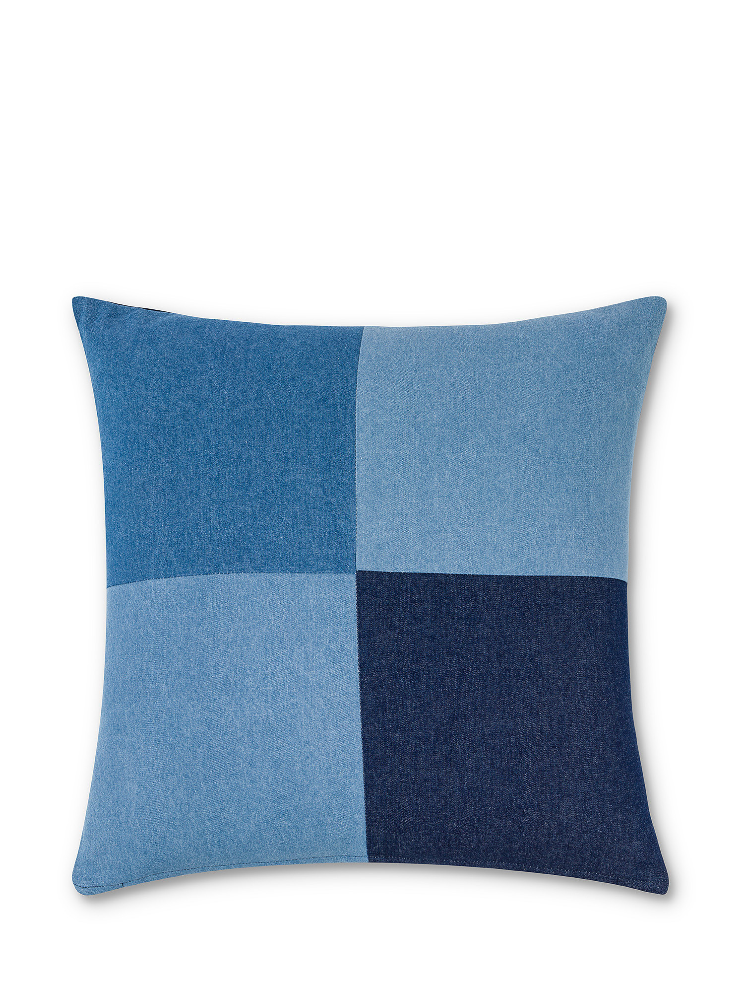 Cuscino cotone denim motivo patch 45x45cm, Azzurro, large image number 0