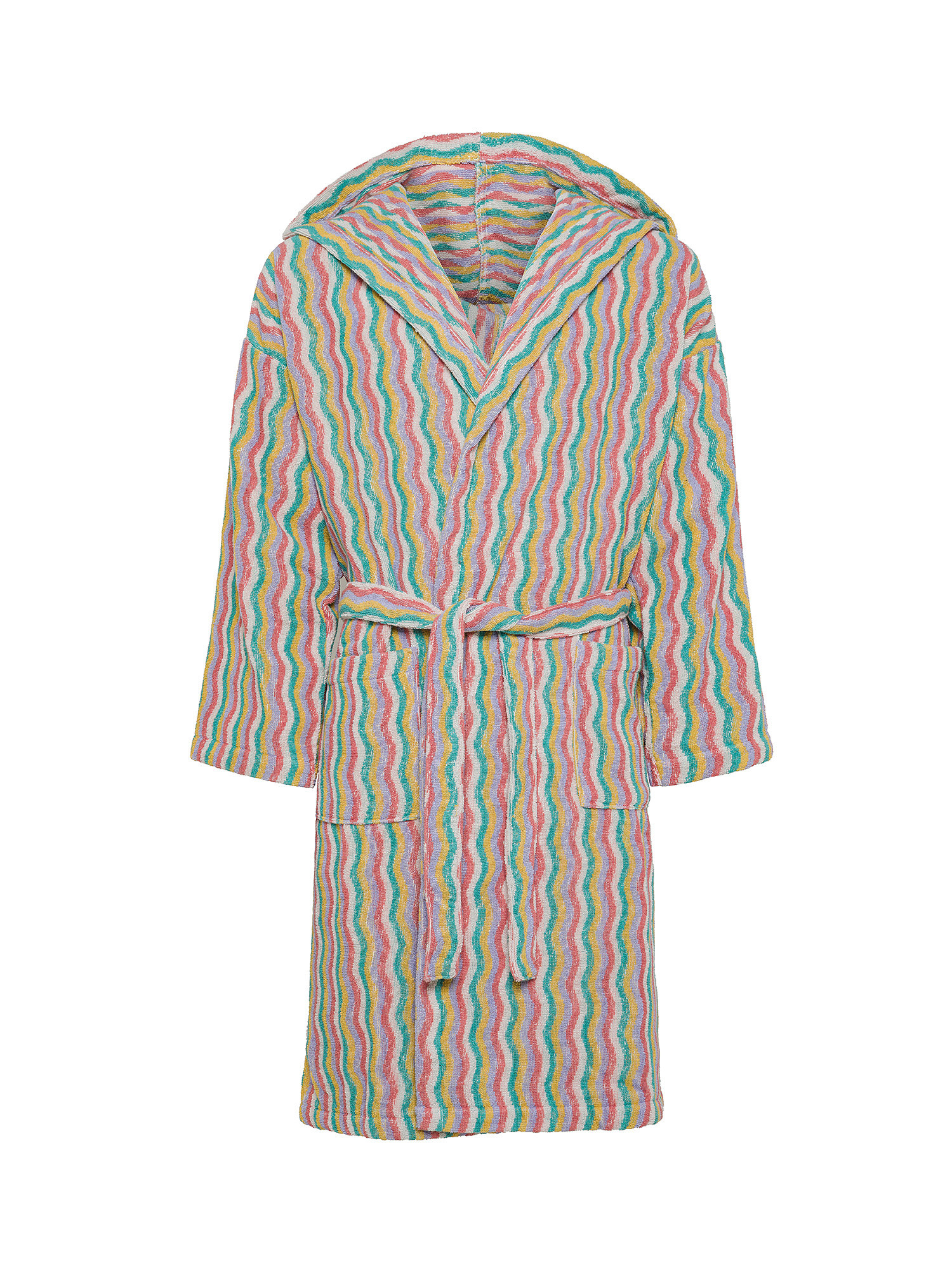 Terry cotton bathrobe with zig zag motif, Multicolor, large image number 0