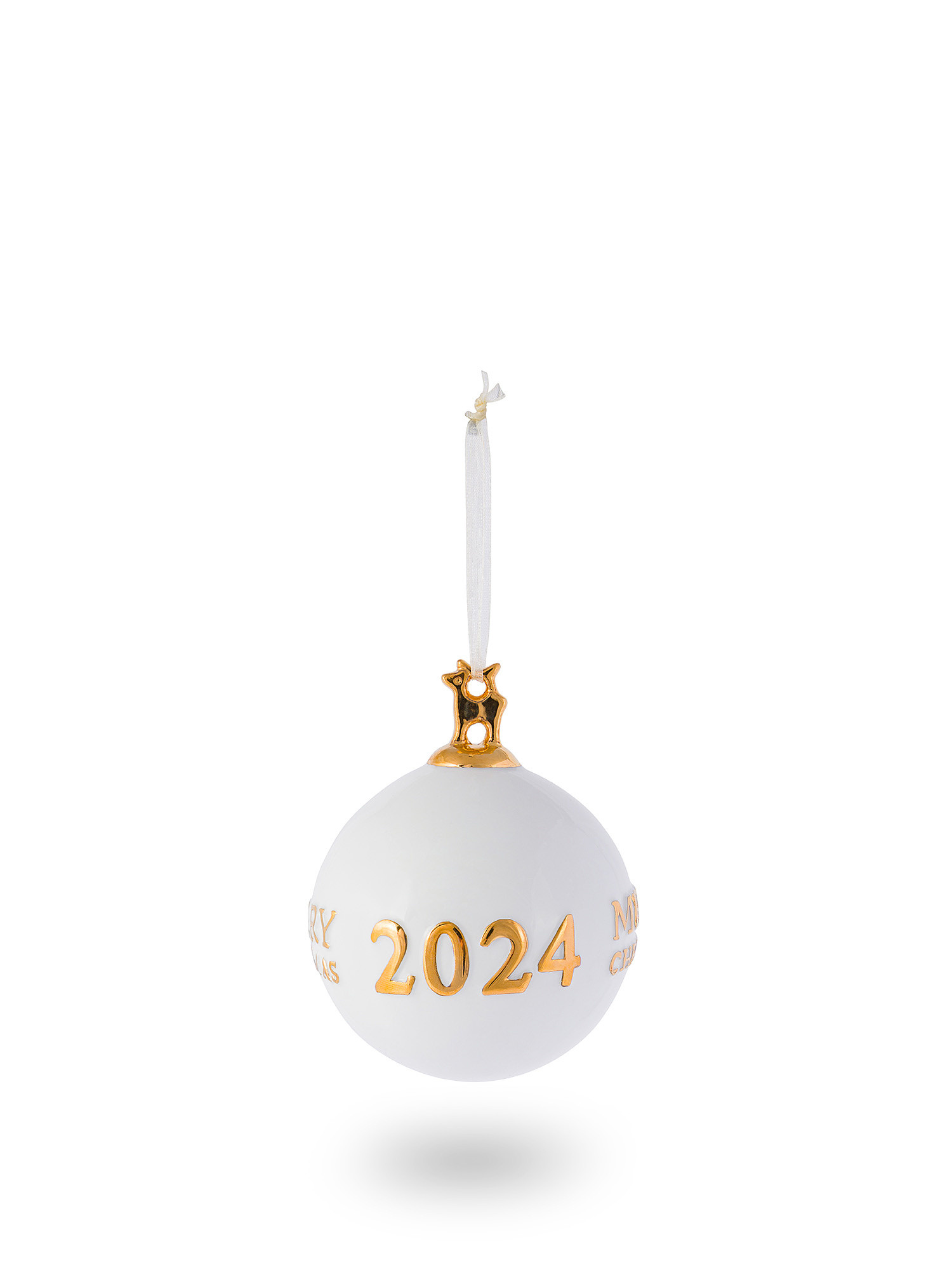 Sfera Natale 2024 in porcellana, Bianco, large image number 0