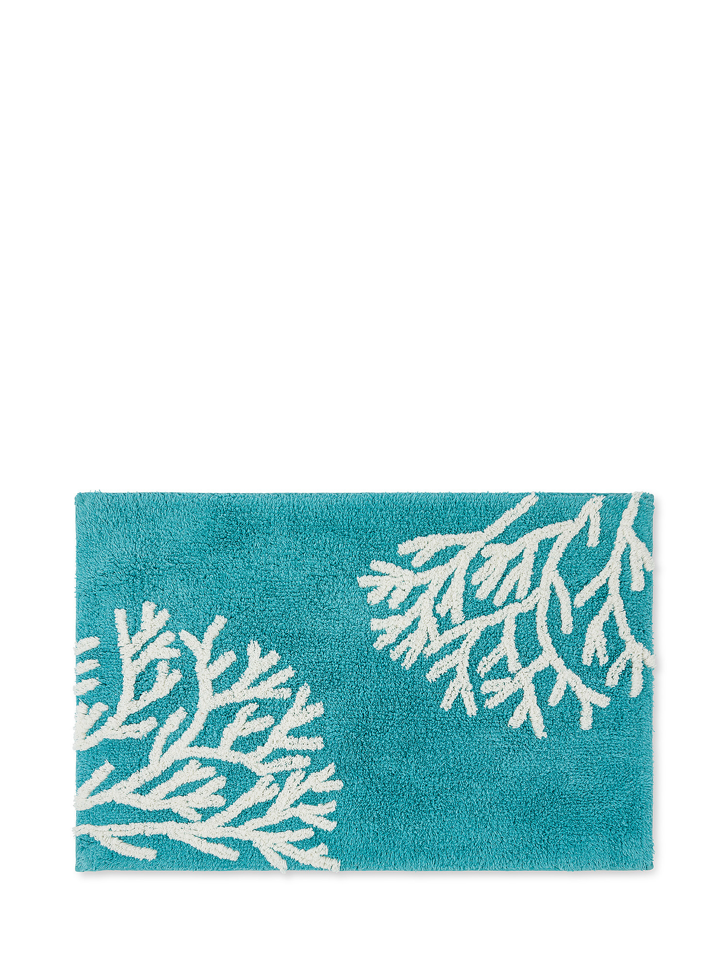 Cotton bathroom rug with coral motif, Light Blue, large image number 0