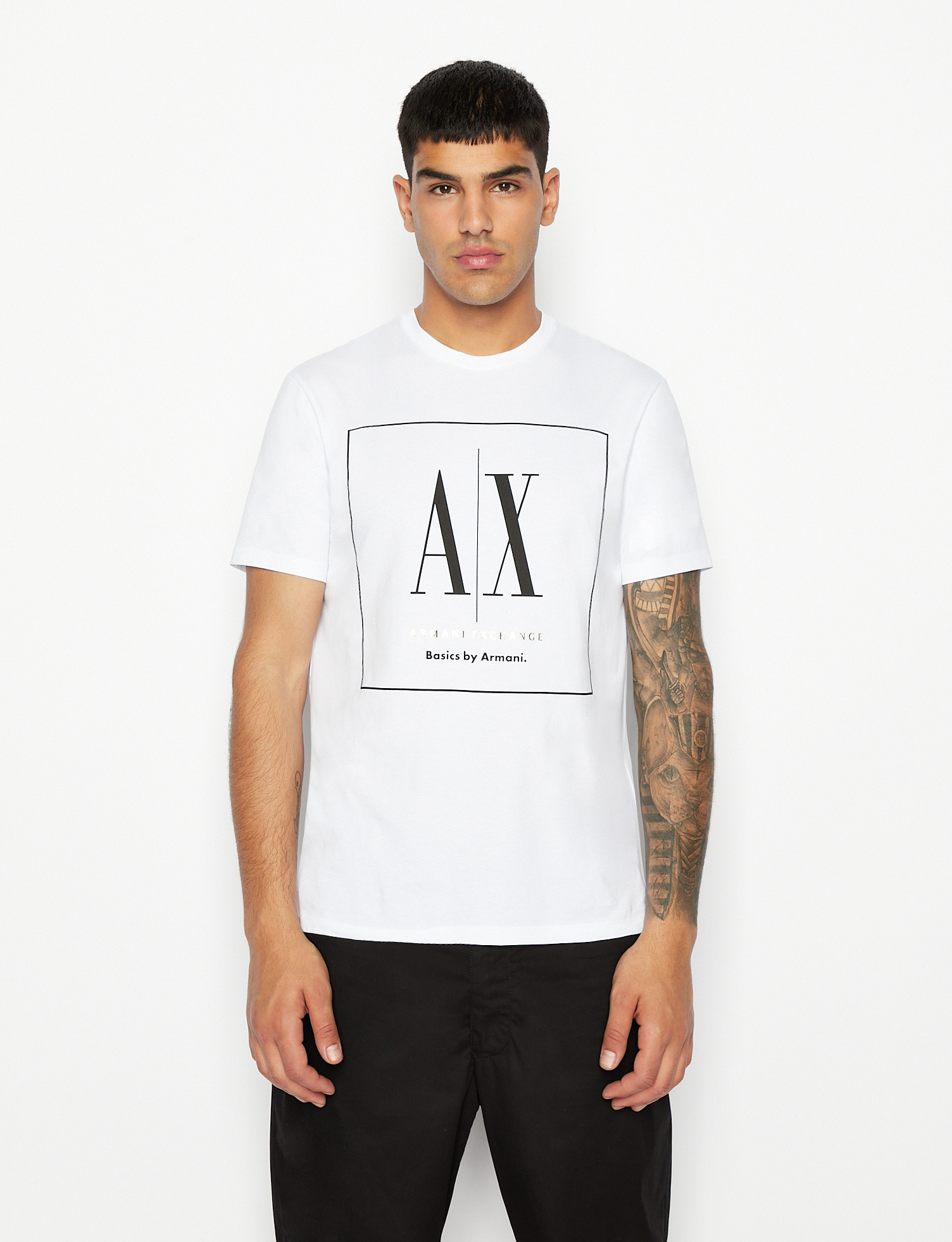 Armani Exchange - T-shirt regular fit in cotone con logo, Bianco, large image number 2