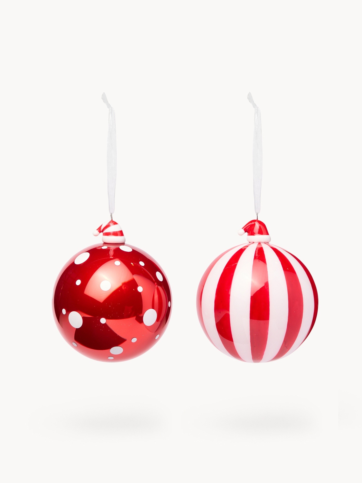 Glass Christmas tree bauble, Bianco/Rosso, large image number 0