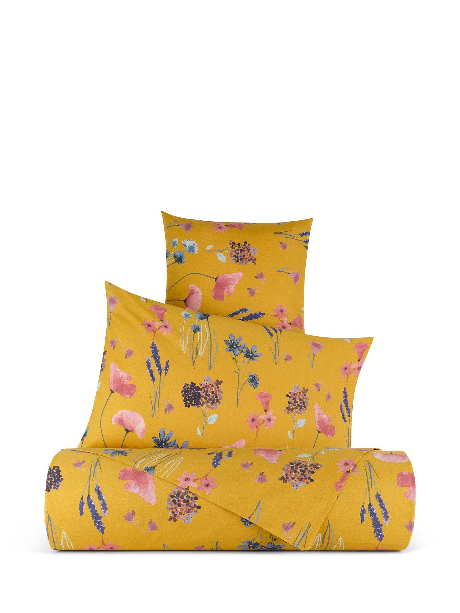 Floral pattern cotton percale sheet set, Yellow, large image number 0