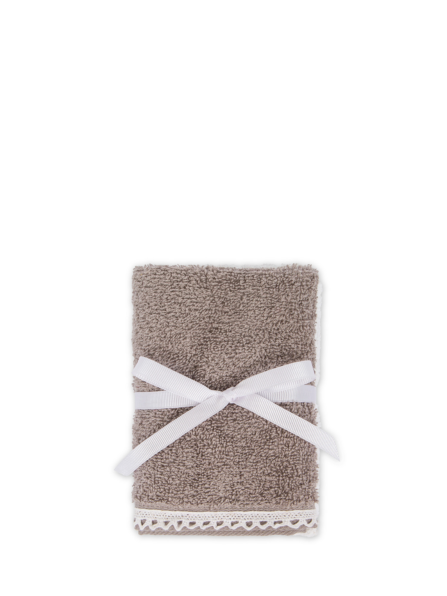Set of 3 cotton washcloths with lace edge, Grey, large image number 1