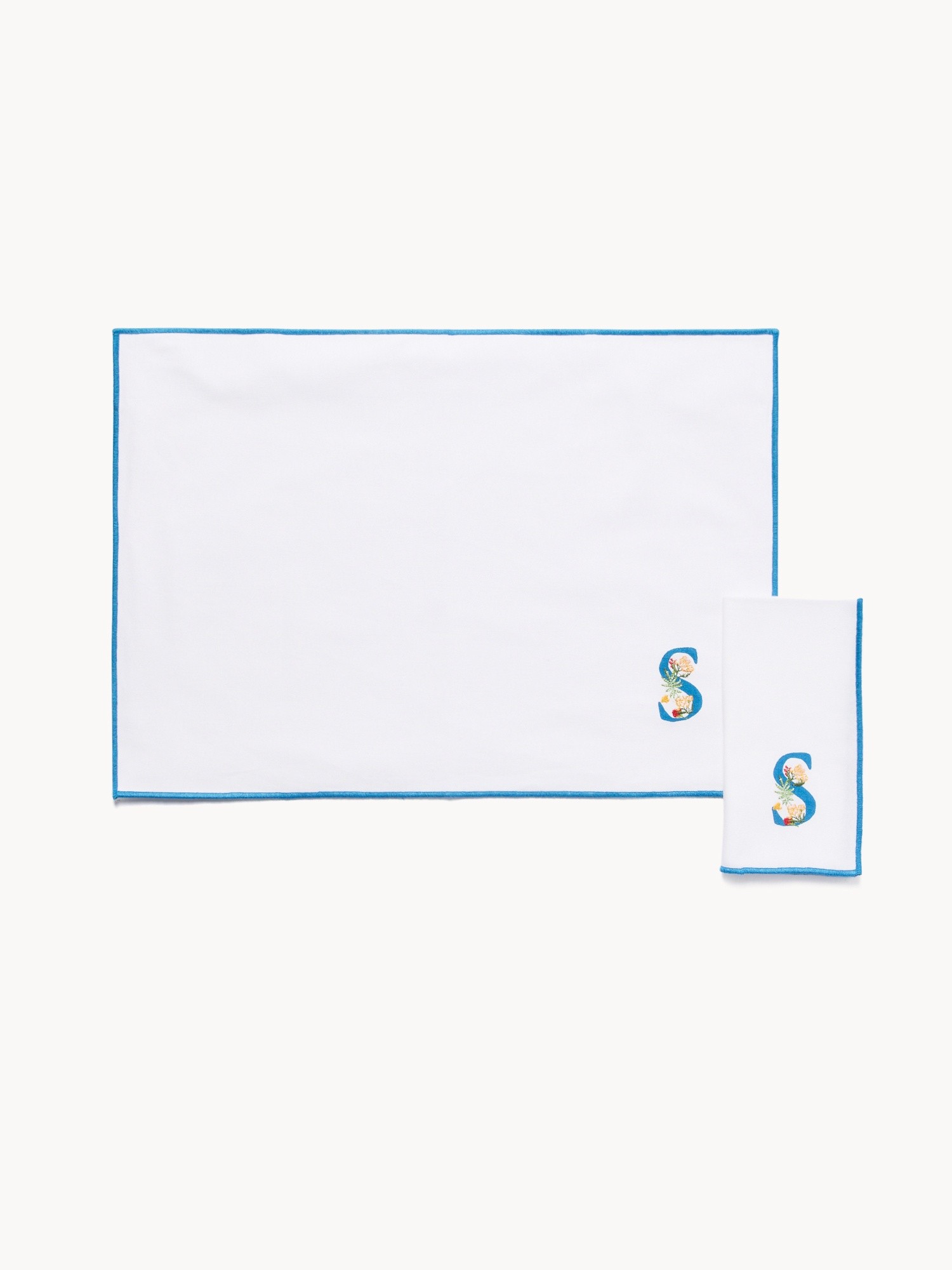 Pure cotton napkin and placemat set with initial S, White 1, large image number 0