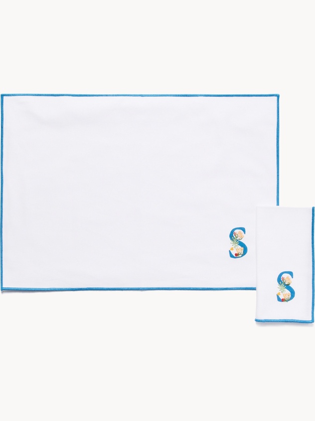 Pure cotton napkin and placemat set with initial S