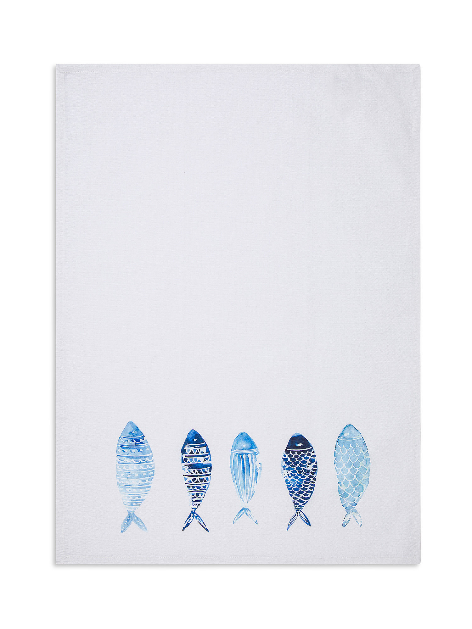 Set of 3 pure cotton tea towels with marine prints., White / Blue, large image number 1
