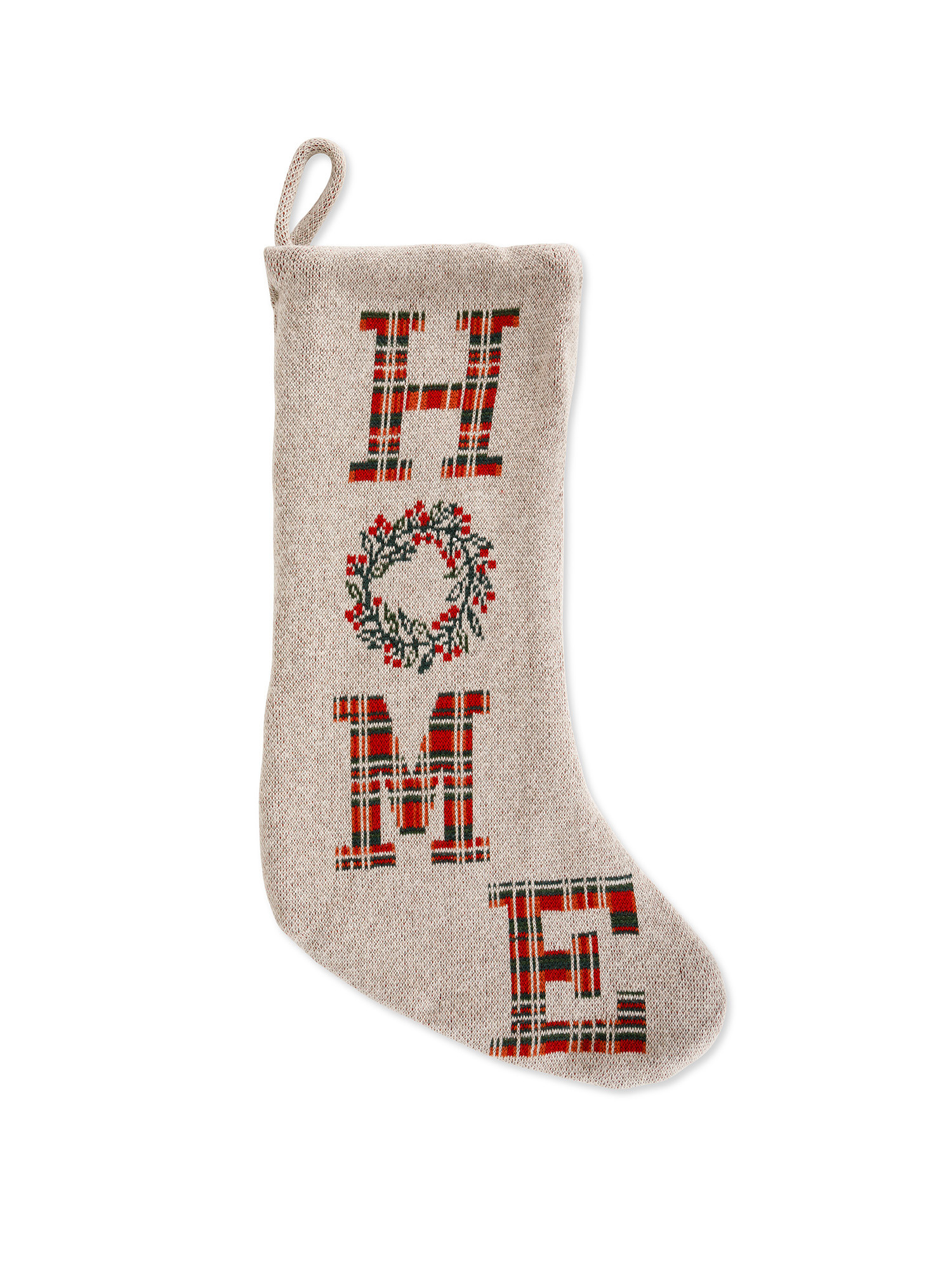 Knitted Christmas stocking with lettering, Beige, large image number 0