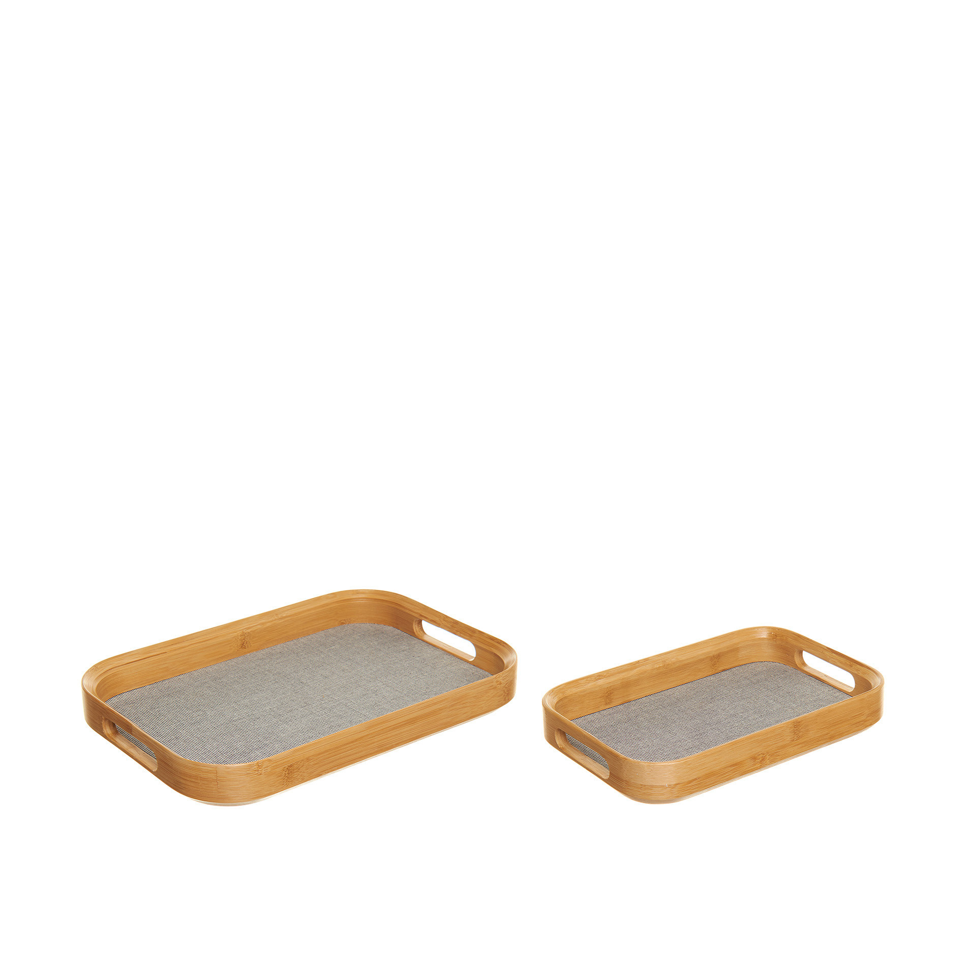Rectangular tray in cotton and bamboo, Grey, large image number 1