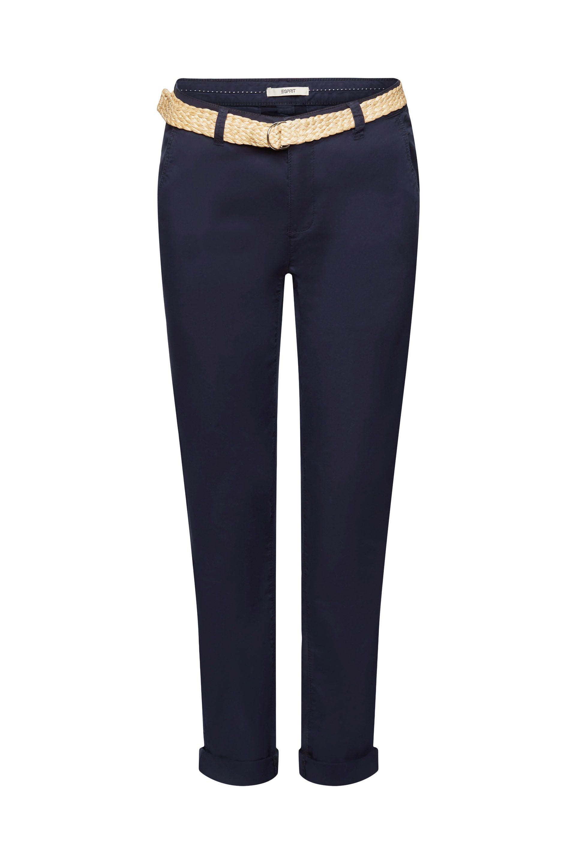 Esprit - Pantaloni chino cropped con cintura, Blu scuro, large image number 0
