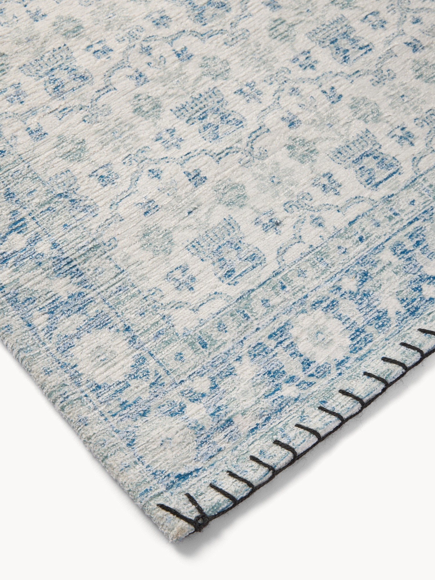 Tappeto da cucina in ciniglia con stampa damasco, Azzurro Polvere, large image number 1