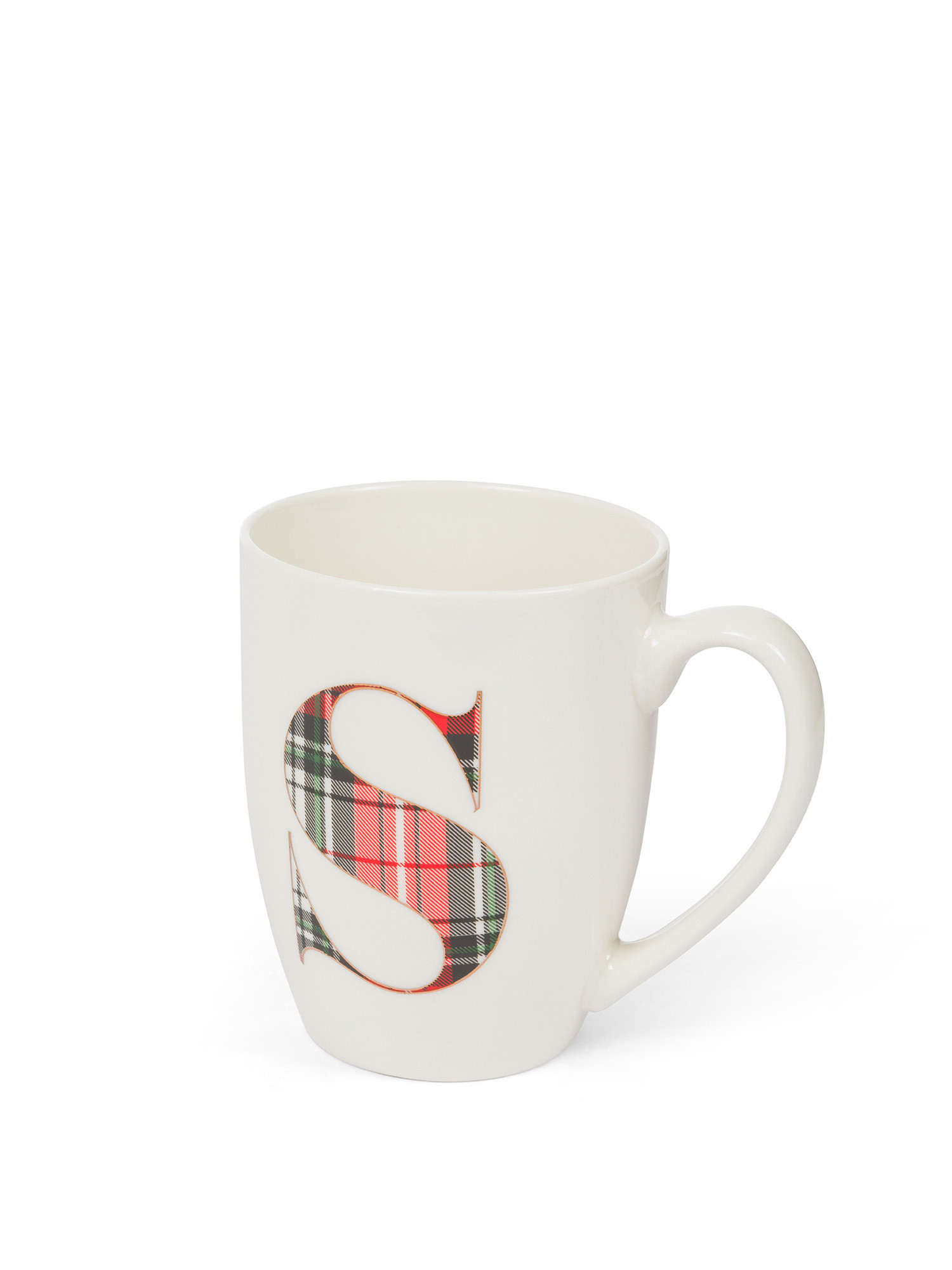 Tartan letter porcelain mug, White, large image number 1