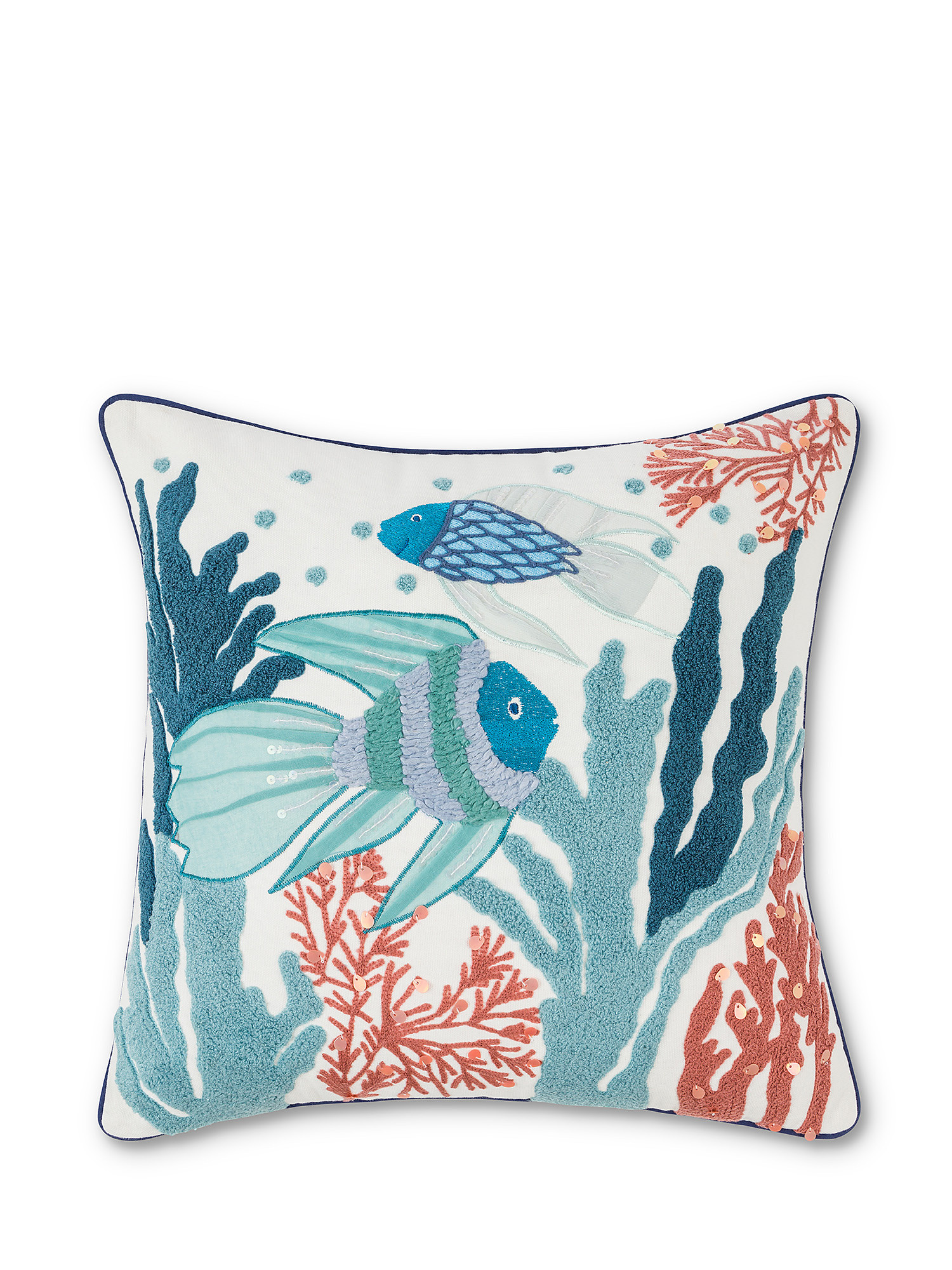 Marine embroidery cotton cushion 45x45cm, Light Blue, large image number 0
