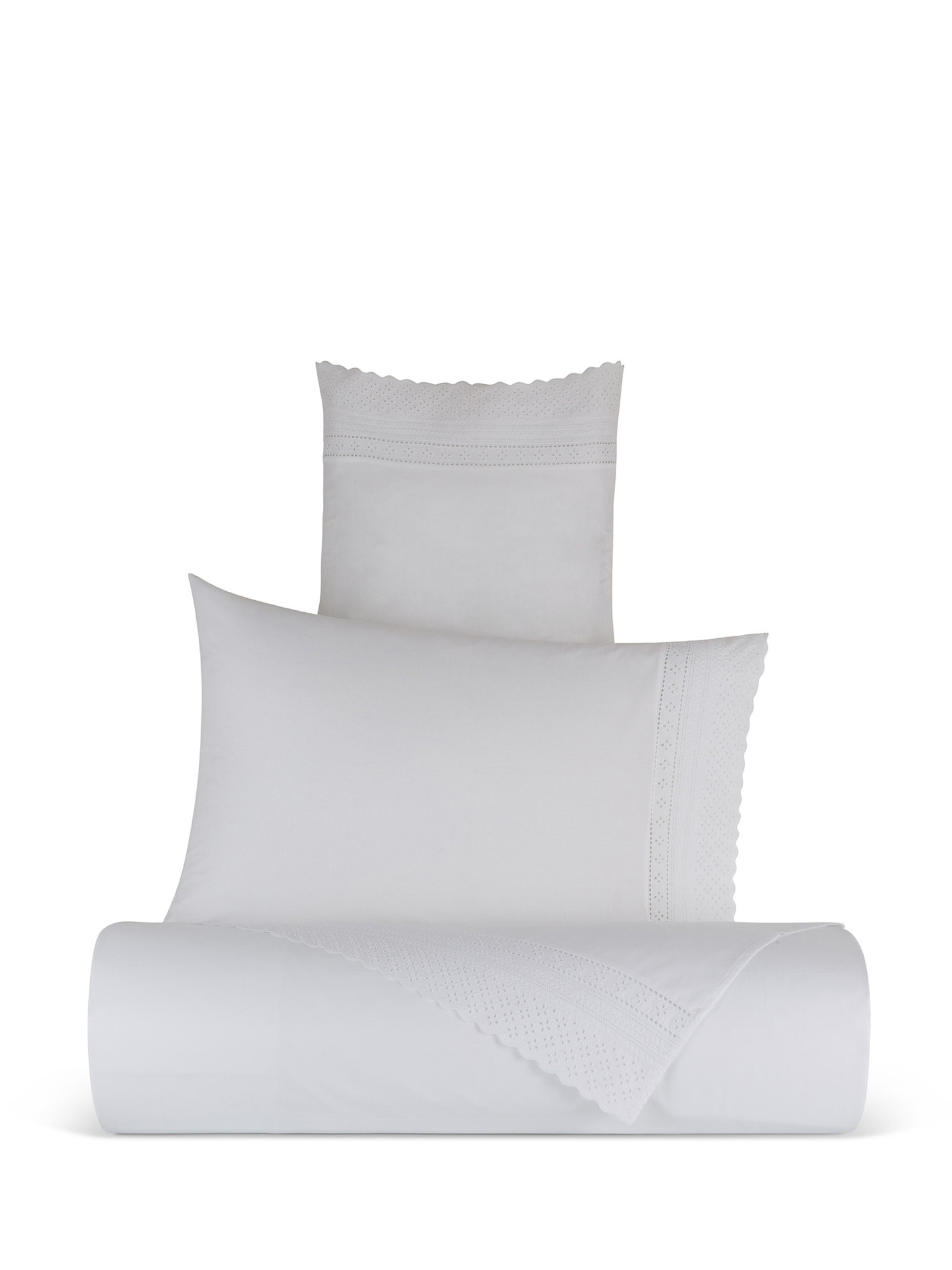 Portofino flat sheet in 100% cotton percale with Sangallo lace, White, large image number 0