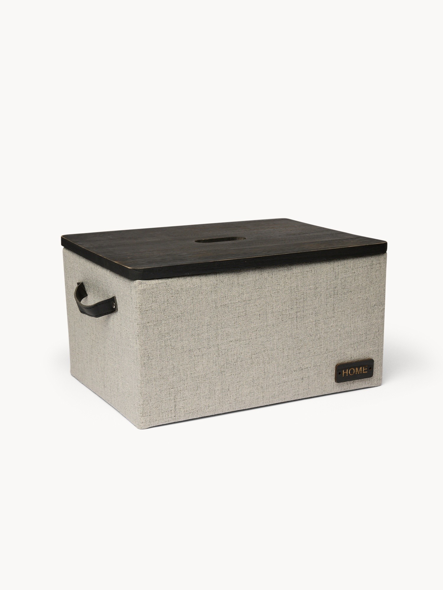 Fabric Hamper with Wooden Lid - Discounted Price, Black, large image number 0