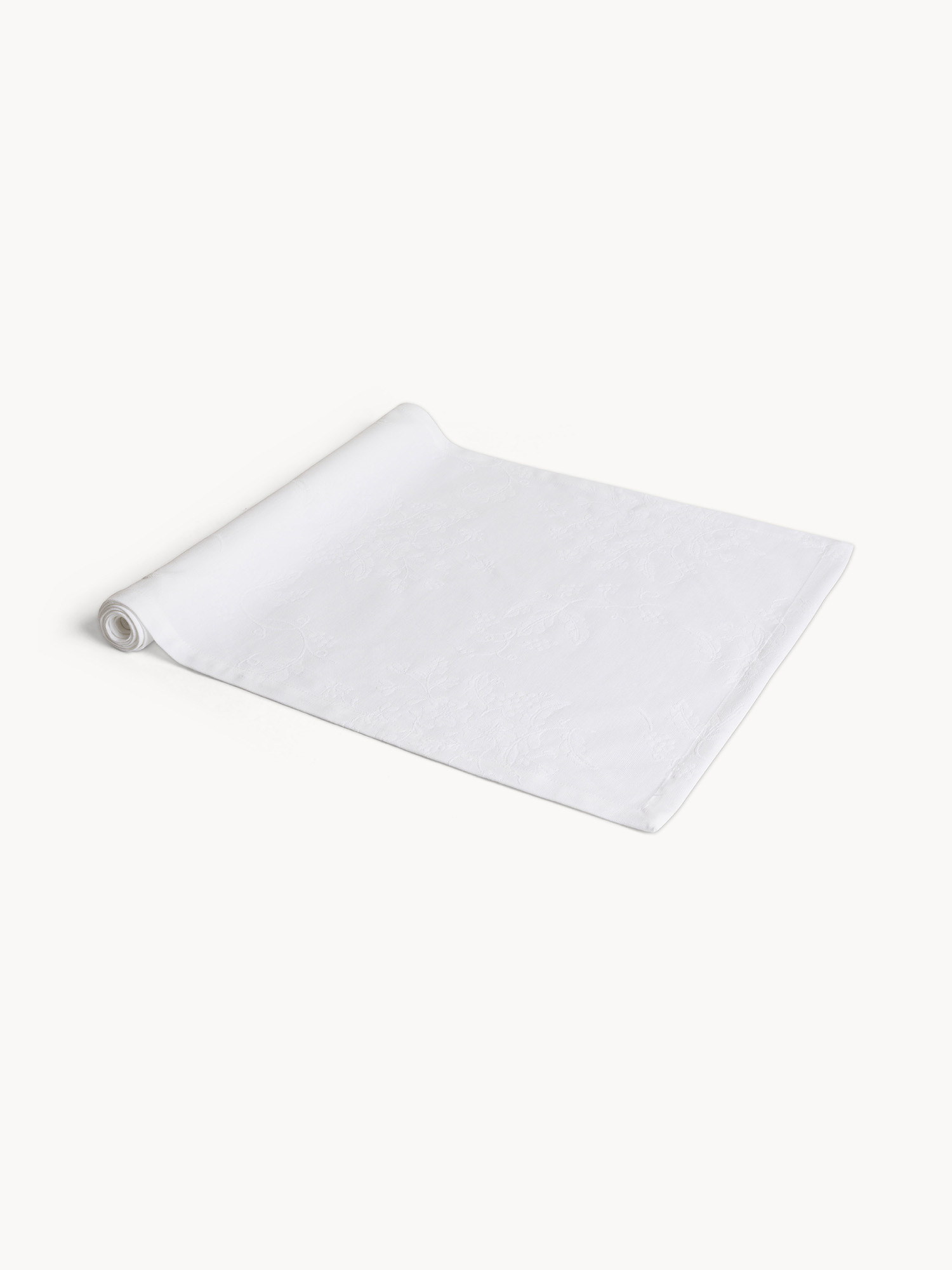 Floral jacquard pure cotton table runner, White, large image number 0