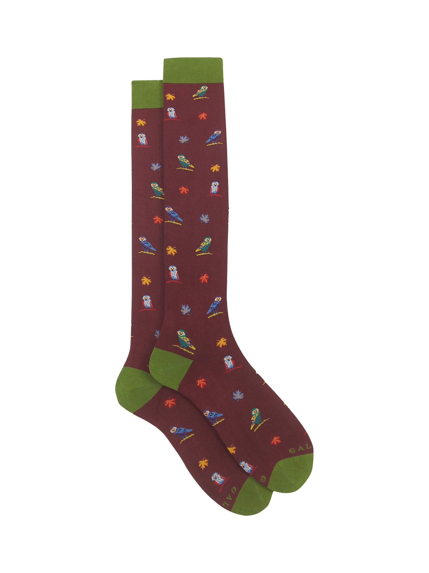 Long socks with owl pattern, Copper Brown, large image number 0