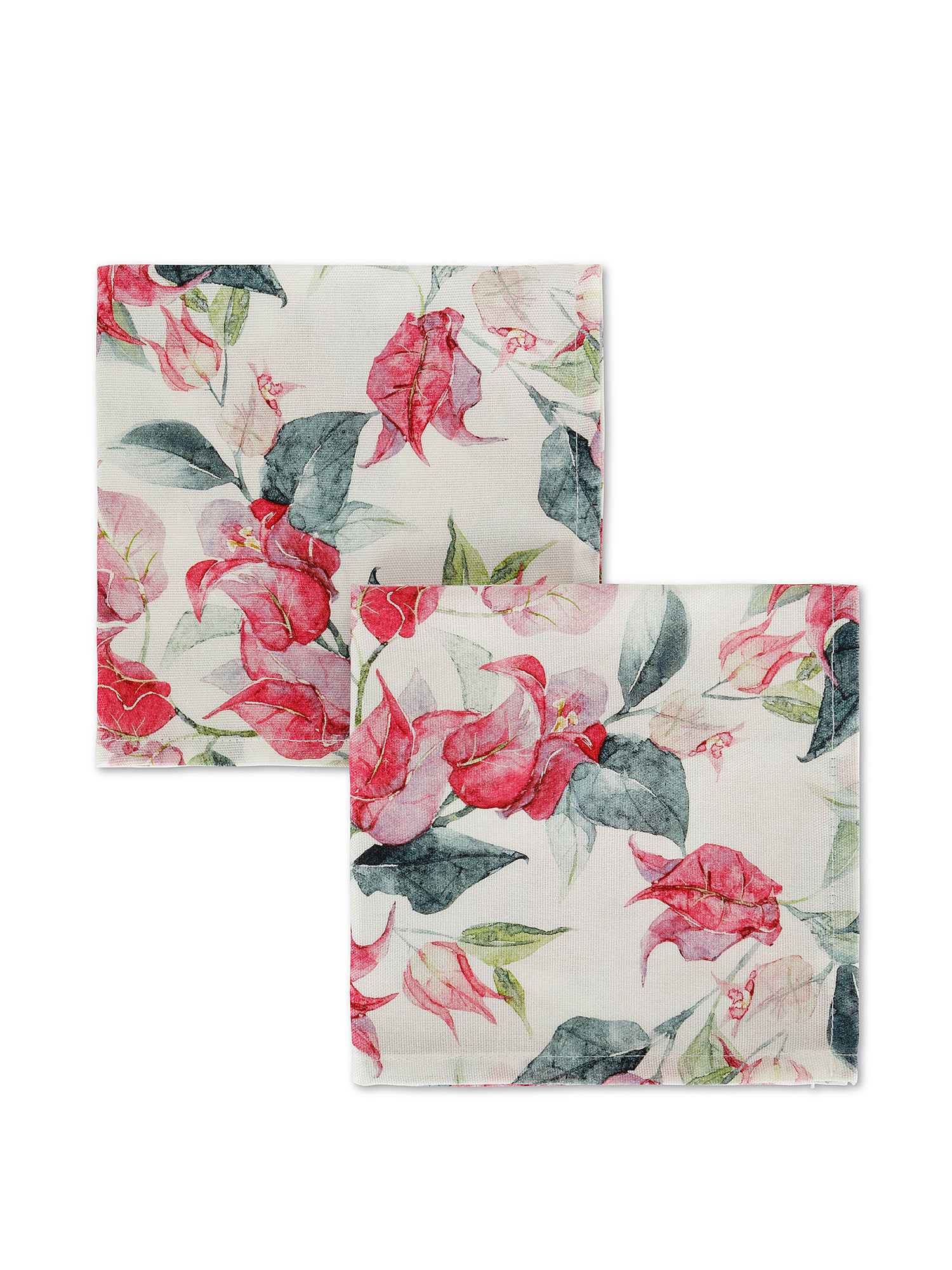 Set 2 tovaglioli puro cotone stampa floreale, Rosa chiaro, large image number 0