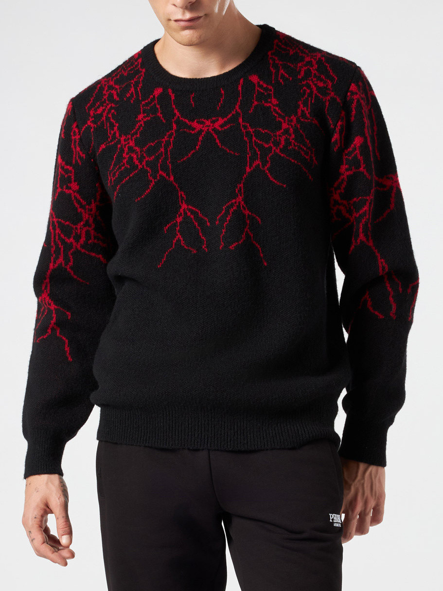 Phobia - Lightning bolt sweater, Black, large image number 1
