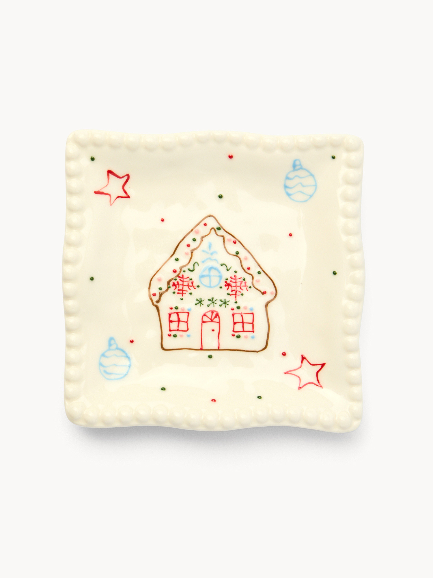 Porcelain Christmas village-shaped bread plate, White, large image number 0