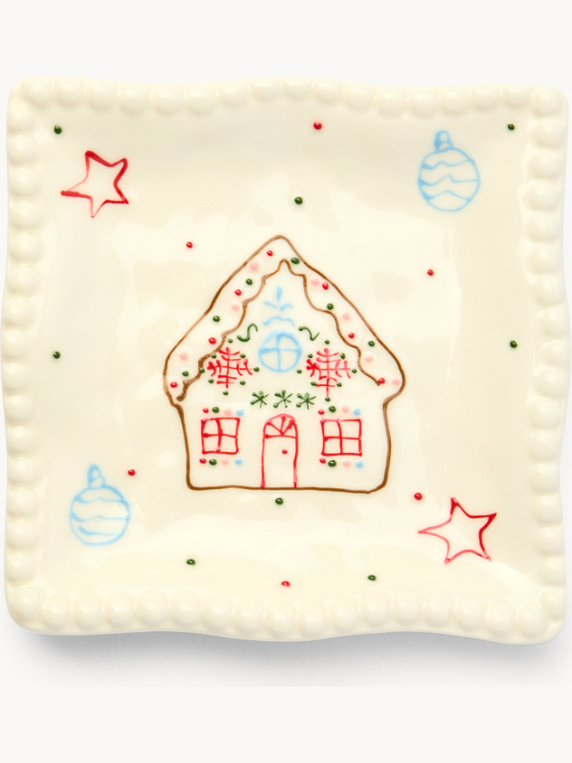 Porcelain Christmas village-shaped bread plate