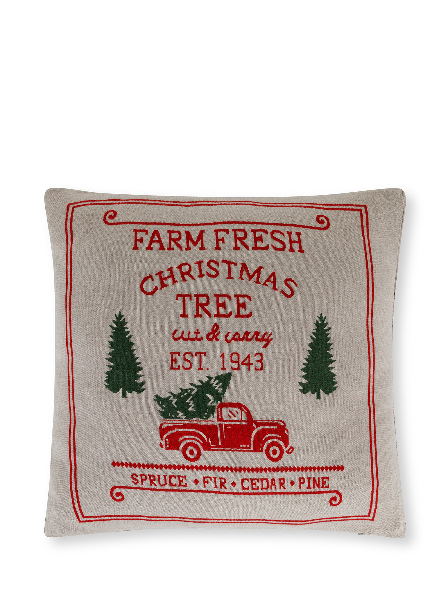 Jacquard knit cushion with machine with tree 45x45 cm, White, large image number 1
