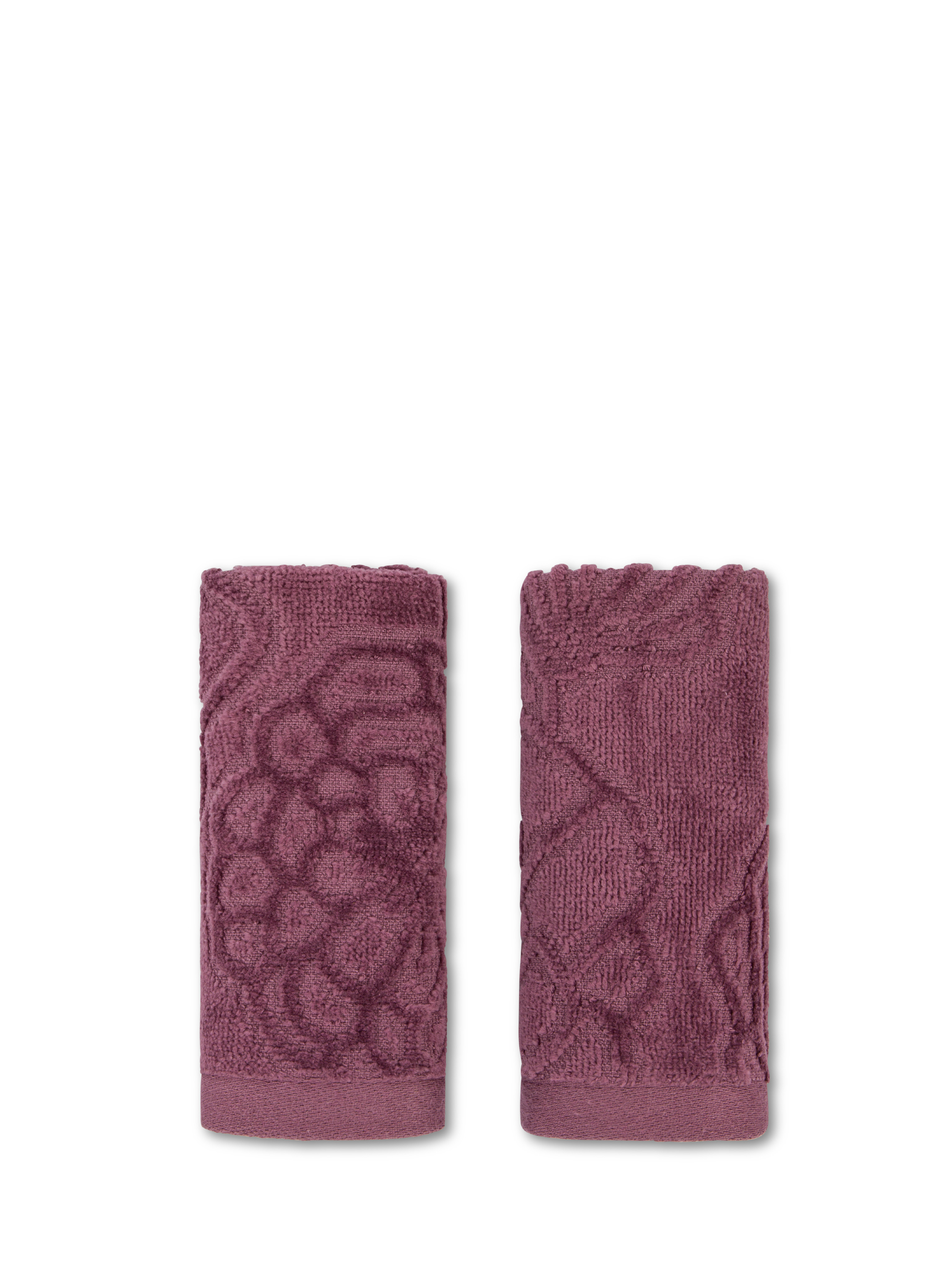 Set of 2 velor cotton washcloths with floral pattern, Purple, large image number 0