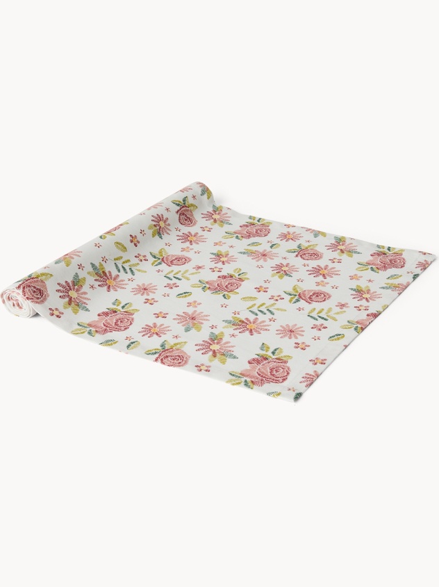 Panama cotton table runner with rose print - Discounted Price