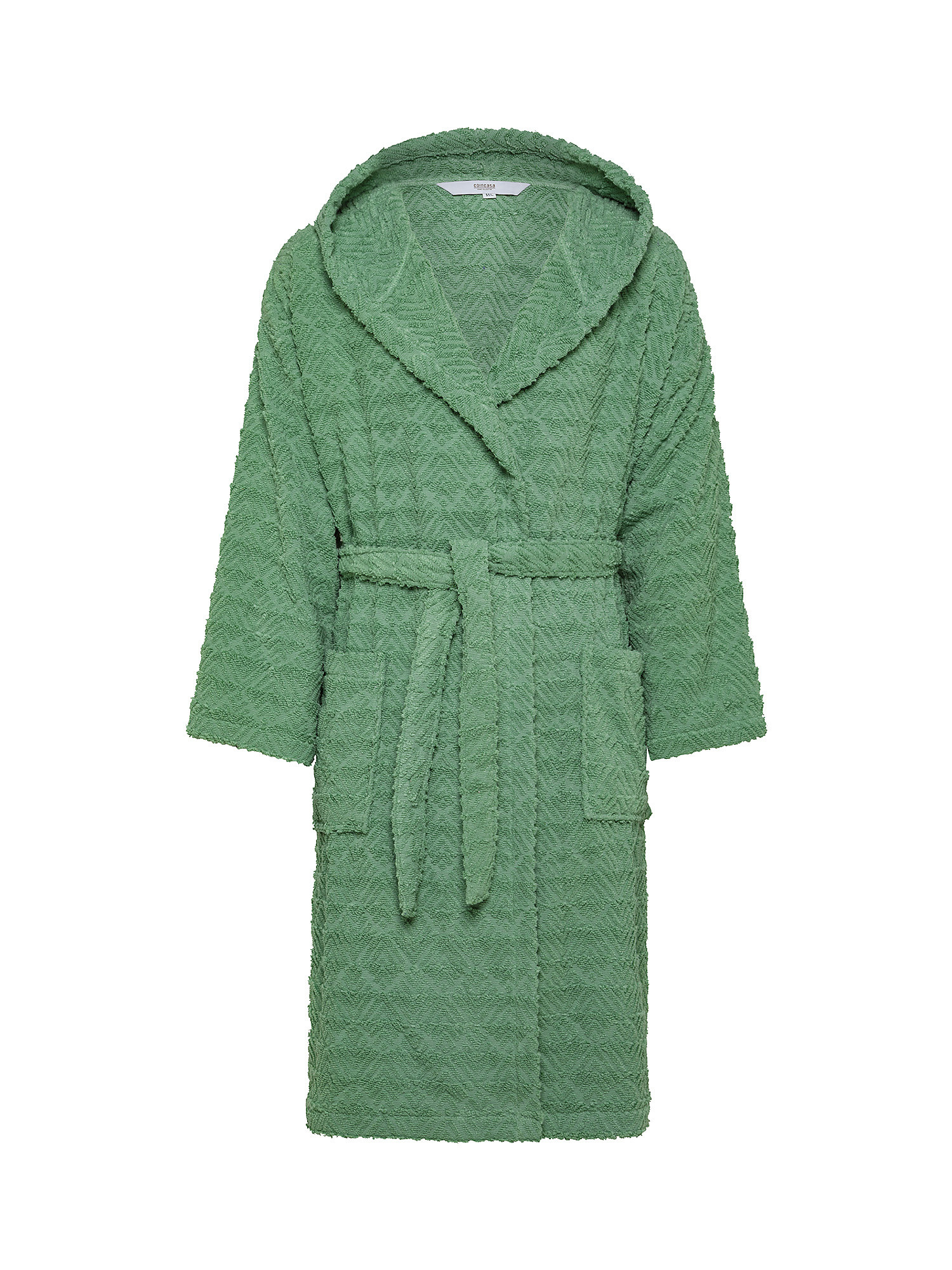 Terry cotton bathrobe with geometric pattern, Sage Green, large image number 0
