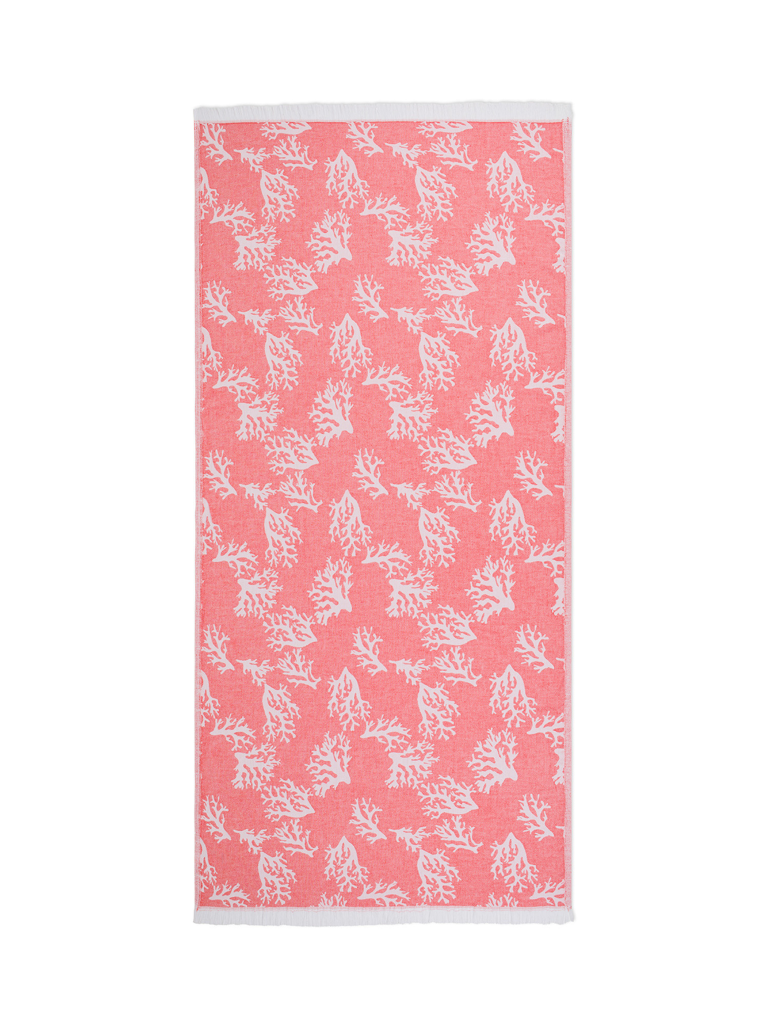 100% cotton hammam beach towel with coral motif, Coral Red, large image number 0