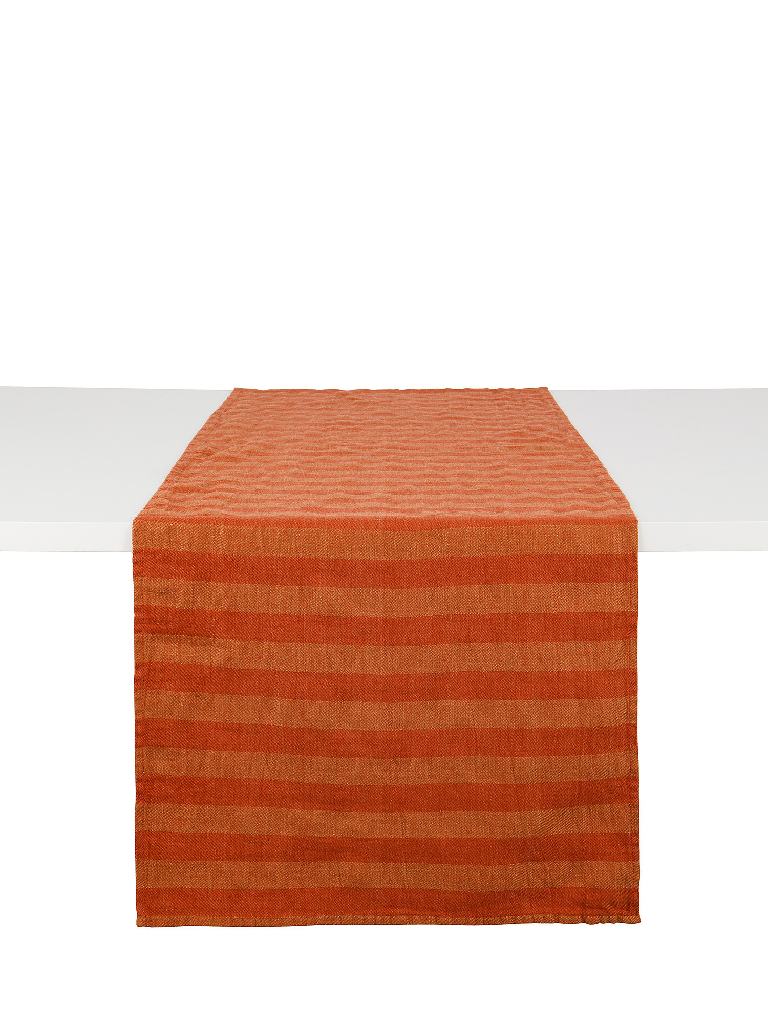 Striped linen and cotton table runner, Brown, large image number 0