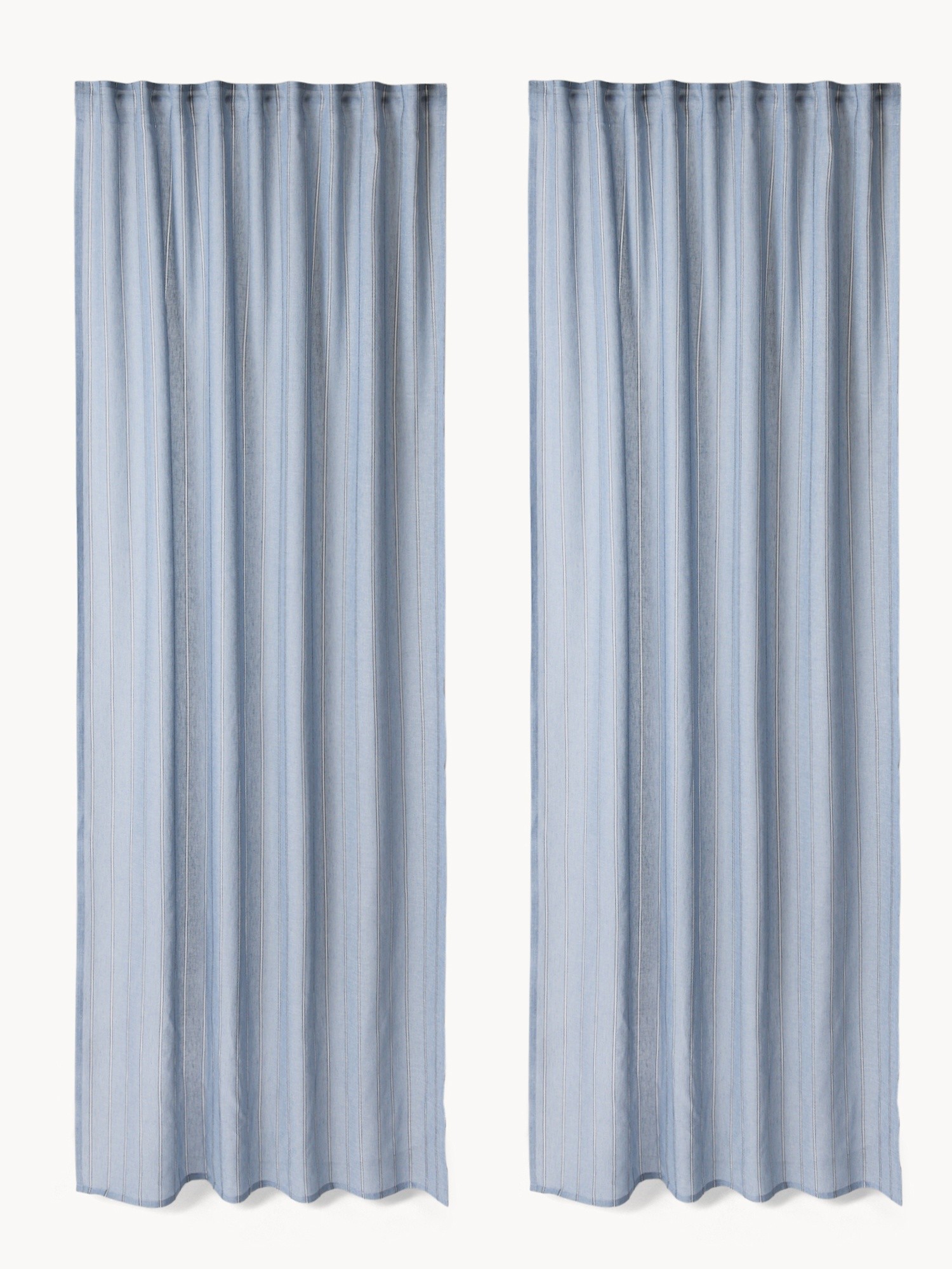 Curtain with white bands, Bianco/Azzurro, large image number 0