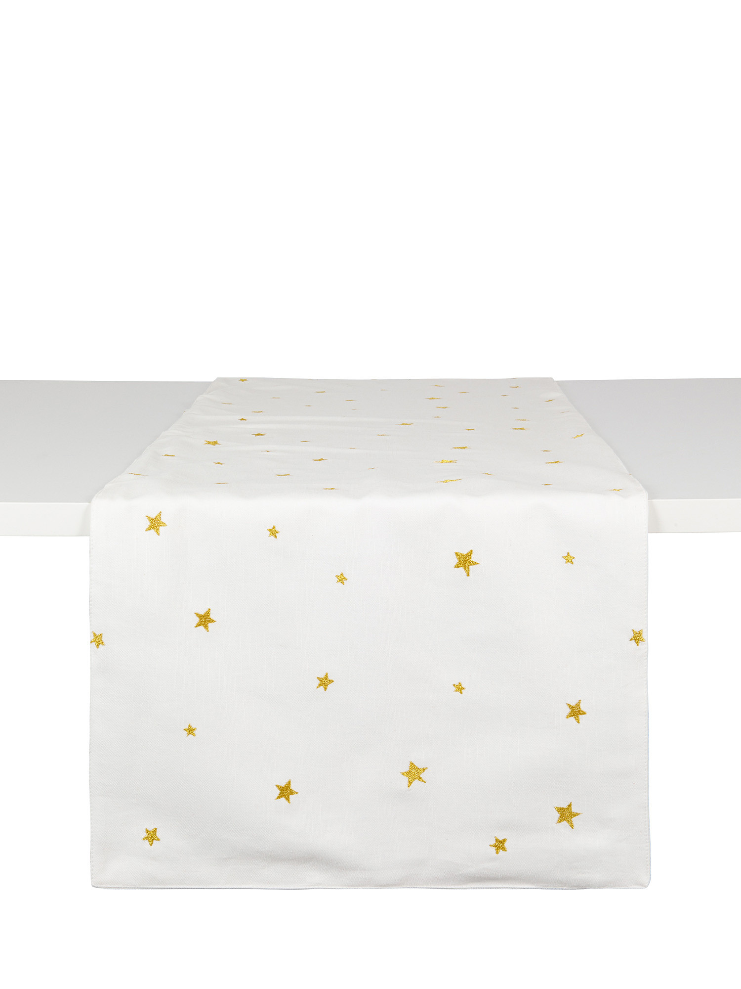 Cotton table runner with star embroidery, Gold, large image number 0