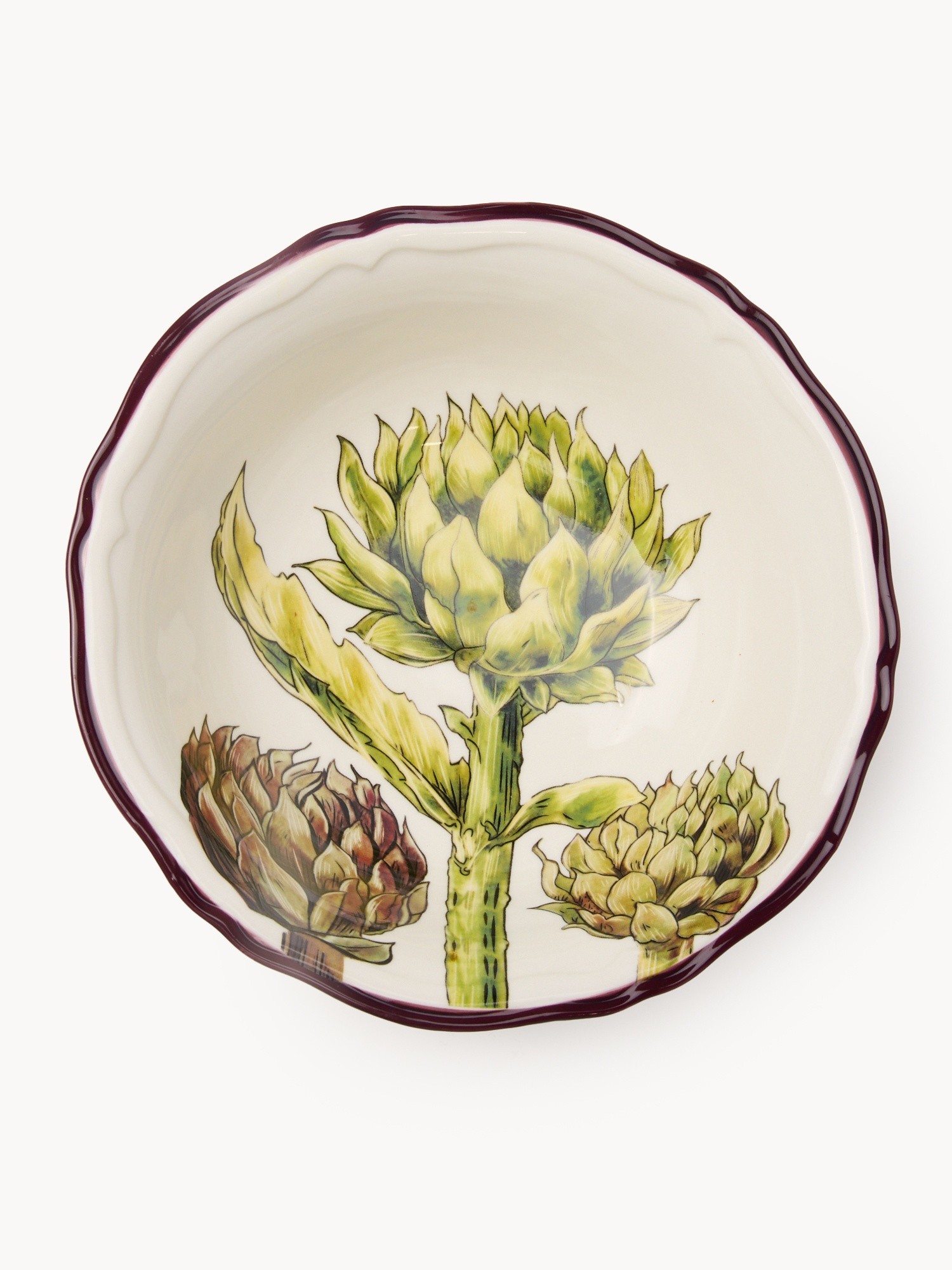 Insalatiera in stoneware decoro carciofi, Bianco 1, large image number 1