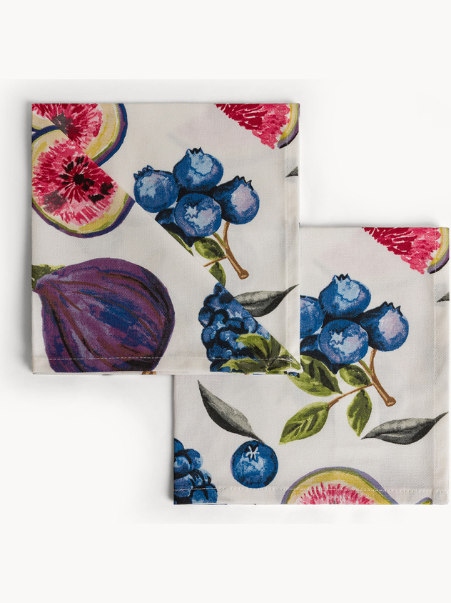 Set of 2 pure cotton Panama napkins with fig print