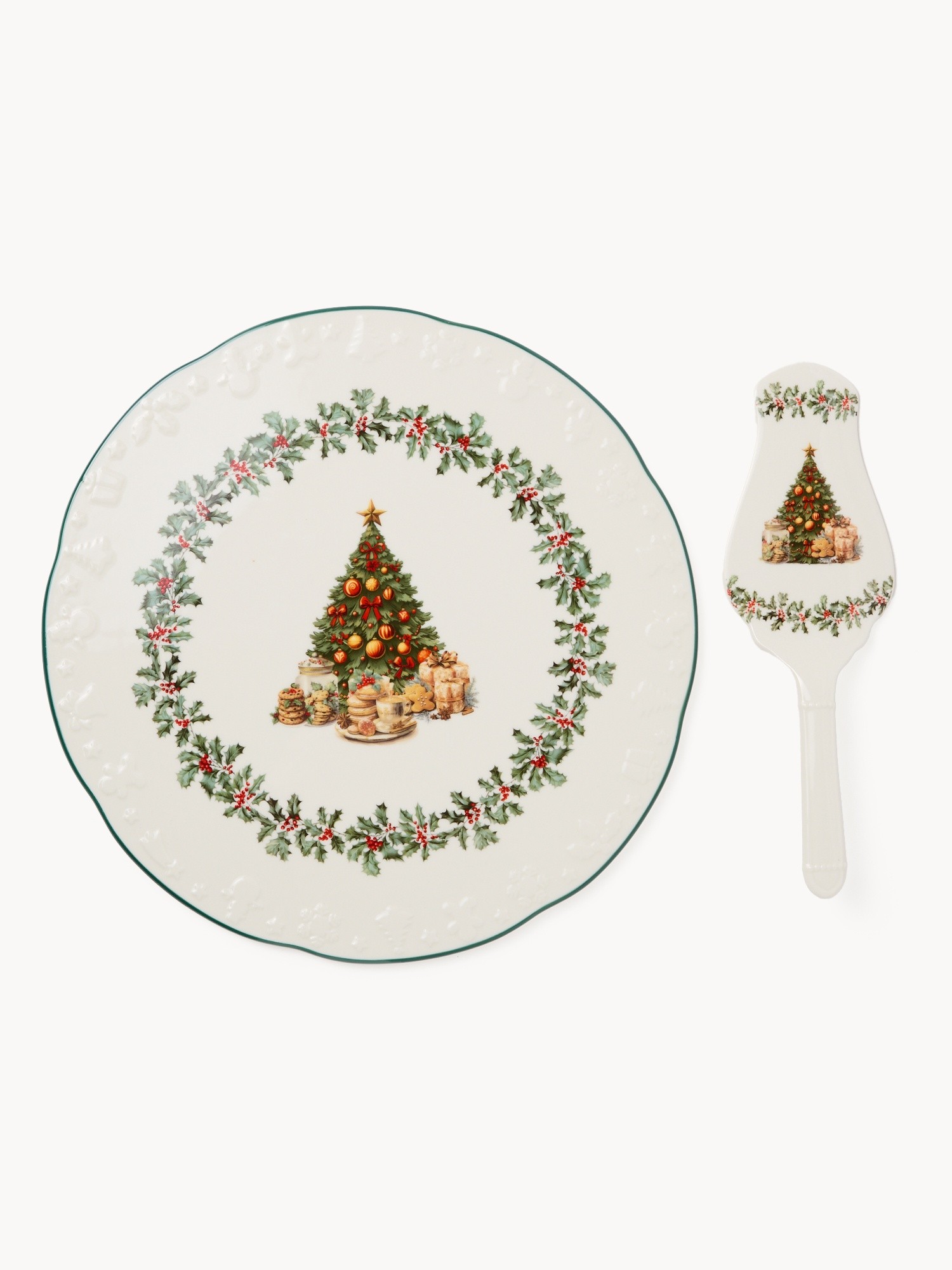 Porcelain plate and server set with a Christmas motif, Multicolor, large image number 0