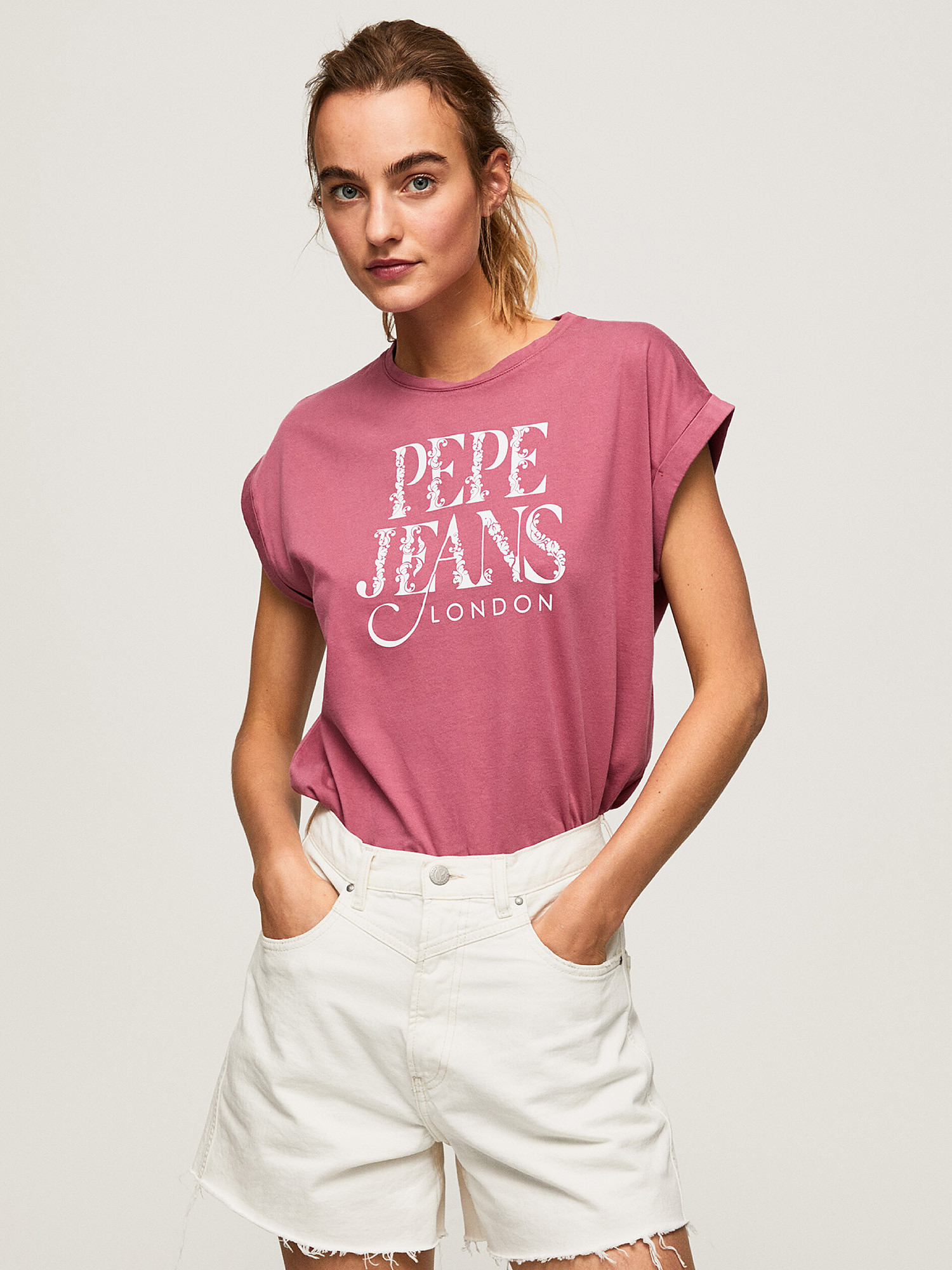 Pepe Jeans - T-shirt con logo in cotone, Rosa scuro, large image number 3