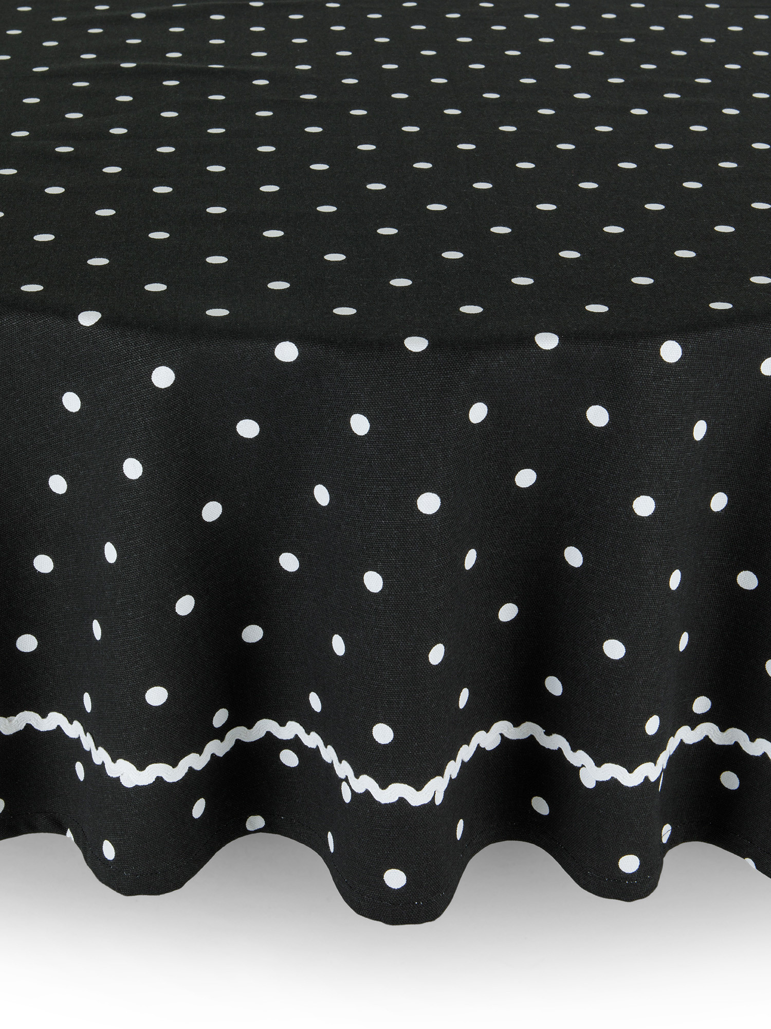 Round 100% cotton tablecloth with polka dot print, Black, large image number 0