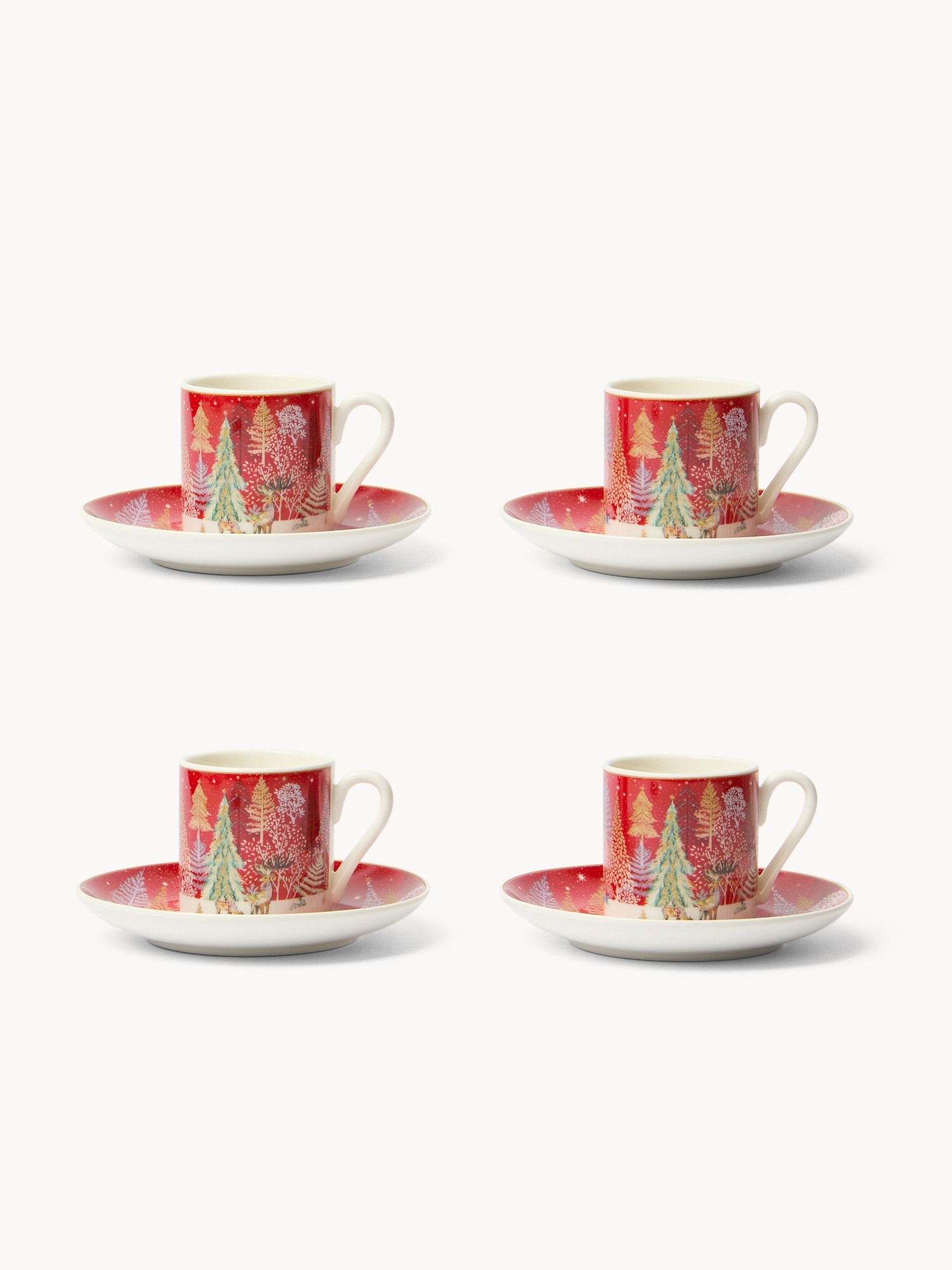 Set 4 tazze caffè in new bone china alci vintage, Rosso, large image number 0