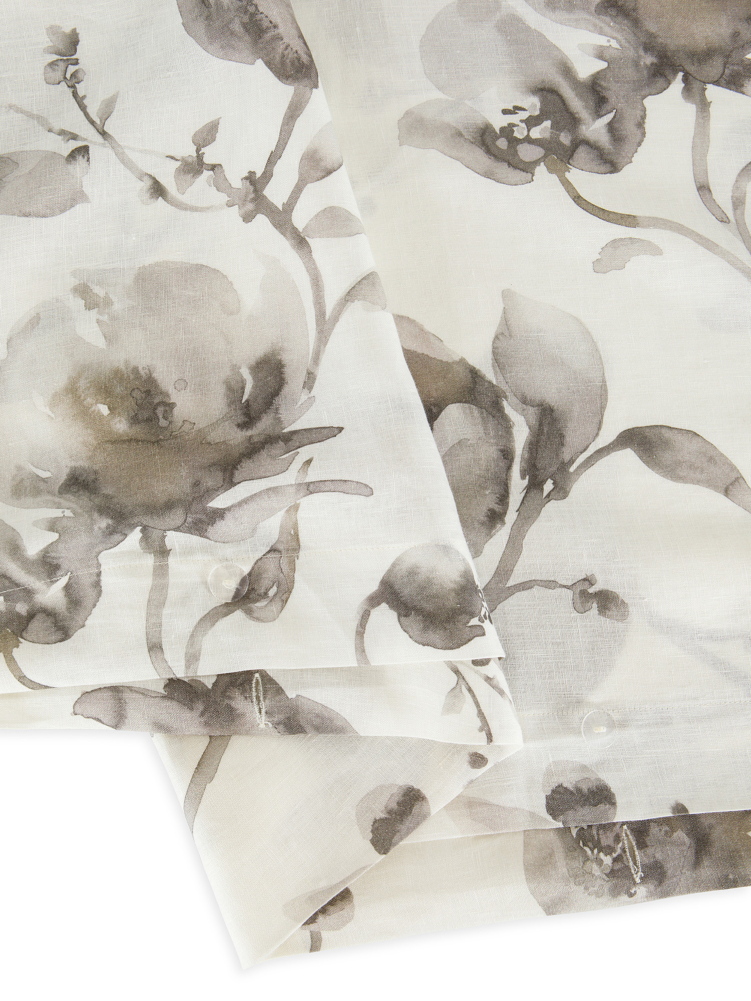 Portofino washed-effect floral duvet cover in 100% linen, White / Grey, large image number 1